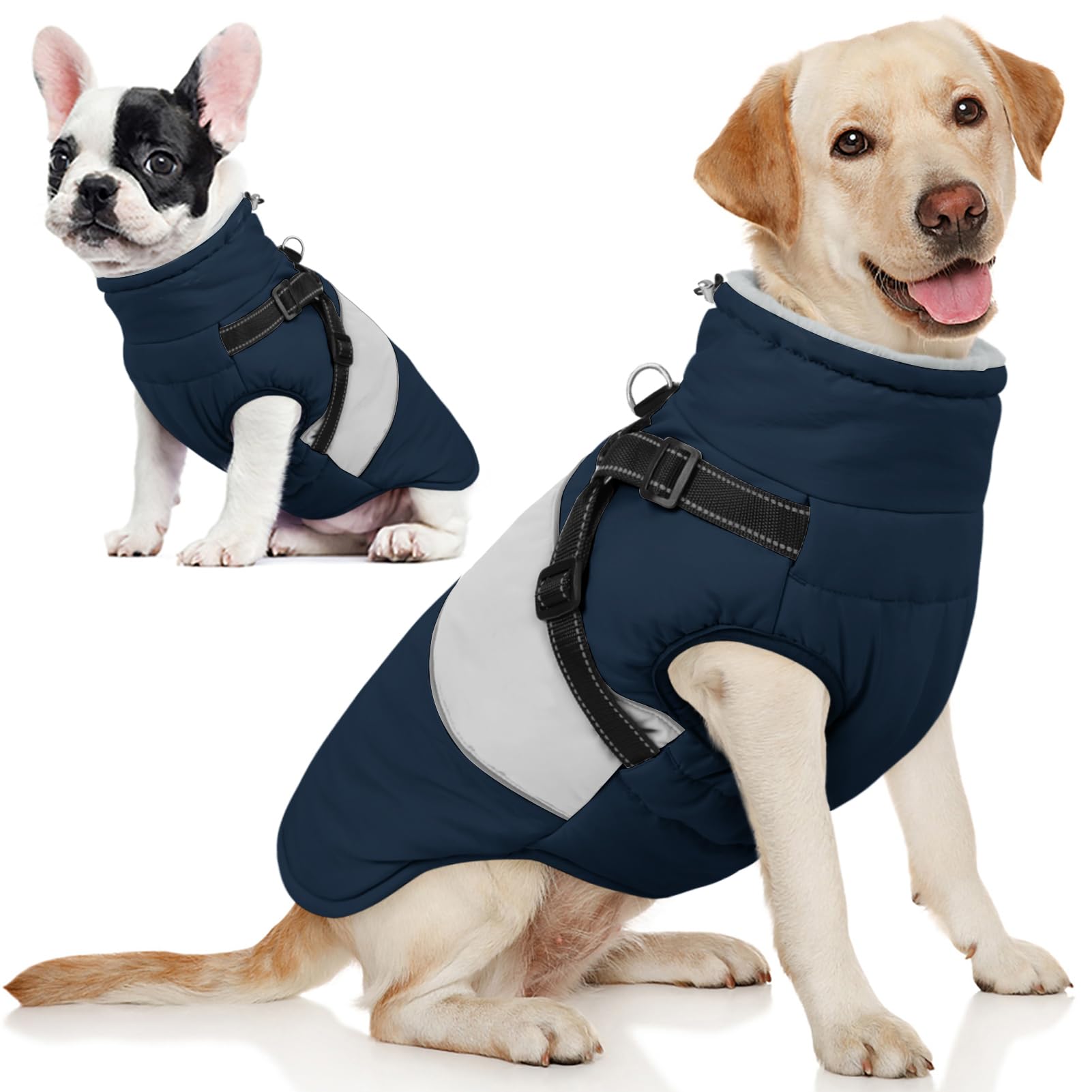 Aofitee Dog Winter Coat - Built-In Harness, Reflective Waterproof Puffer Jacket, Warm Fleece Windproof Sweater For Large Dogs, B