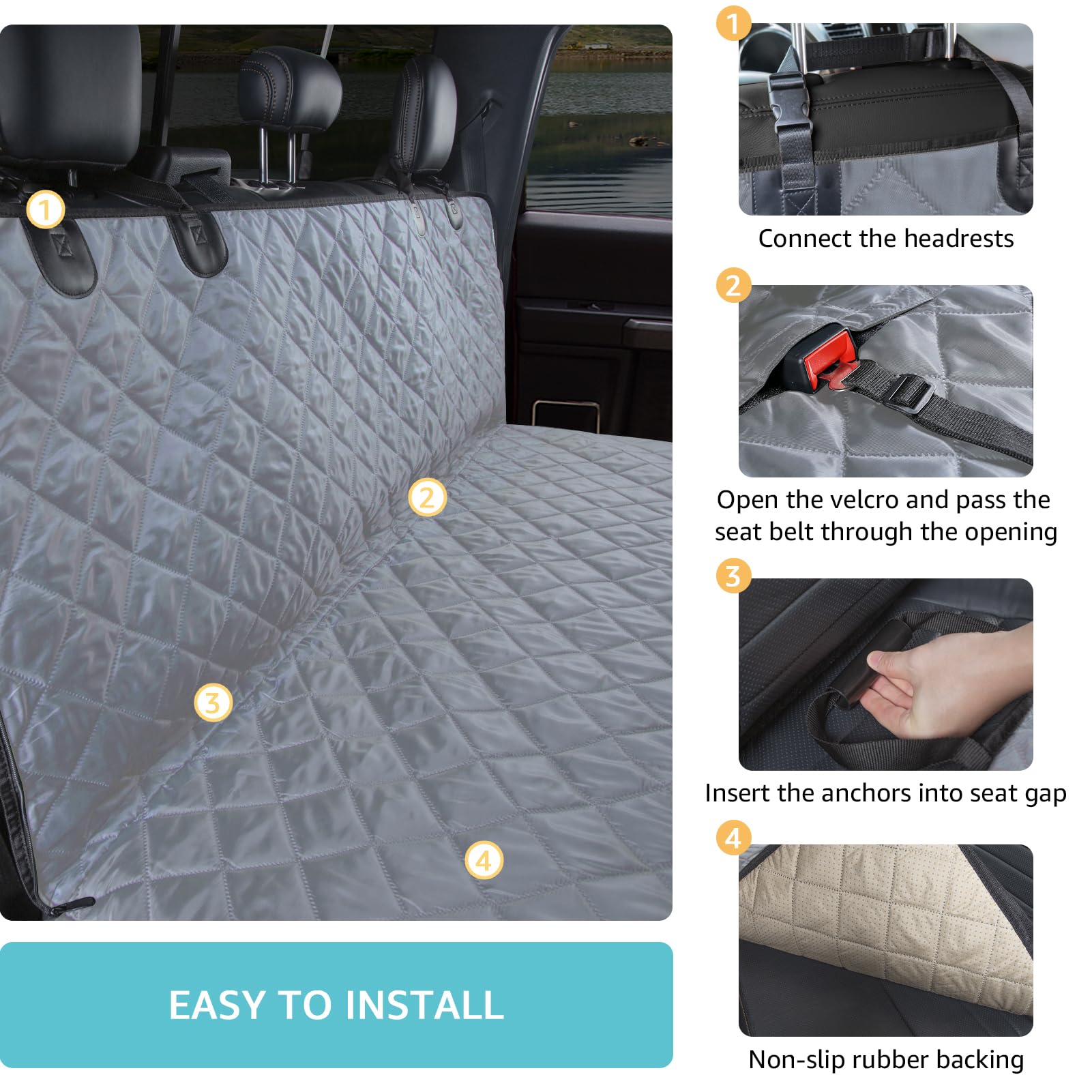 Comwish Dog Car Hammock For Truck With Mesh Window, Waterproof Dog Seat Cover For Truck Back Seat With Durable Scratchproof Nons