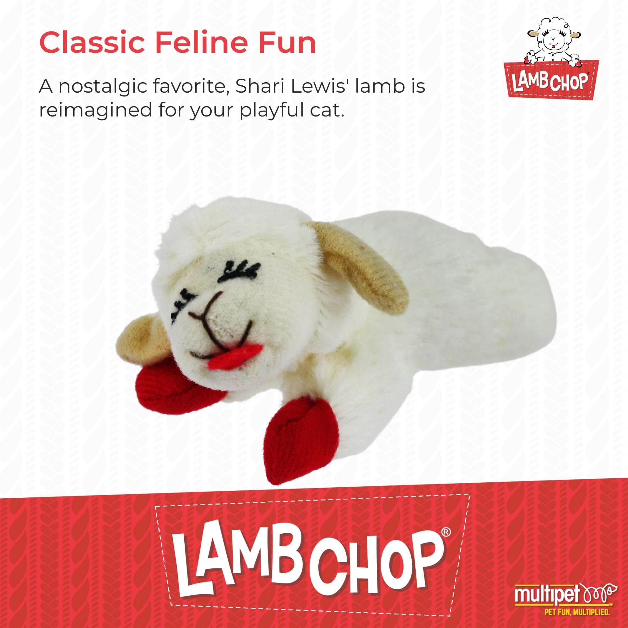 Multipet Lamb Chop Cat Plush Toy w/Catnip - Small Cat Chew Toy for All Cats - Extra Soft Plush Cat Toy - Stuffed Animal Kitten T
