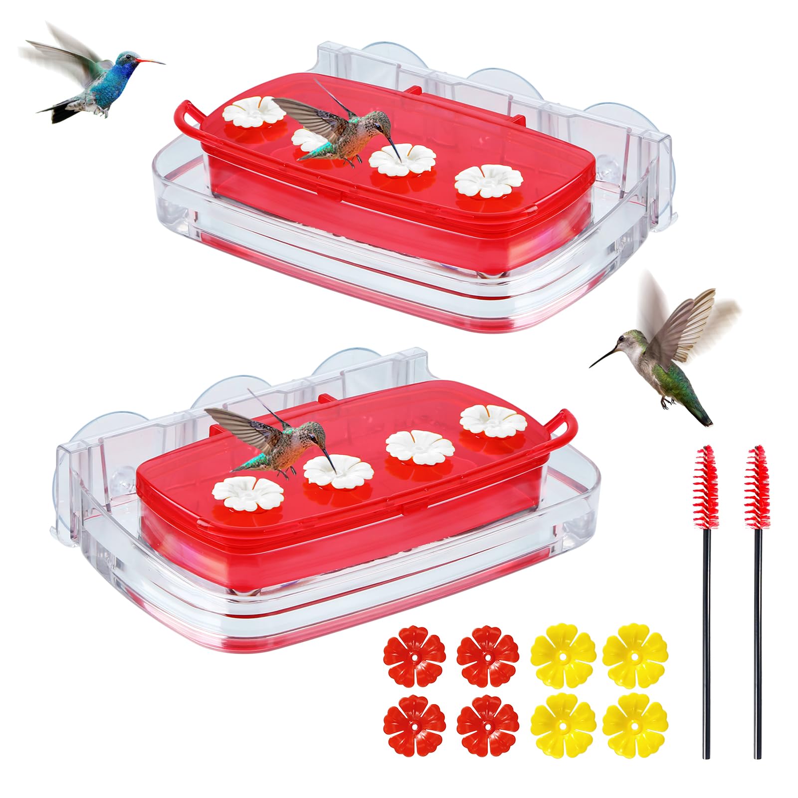 HCGADON Window Hummingbird Feeder, Plastic Humming Bird Feeder with 3 Strong Suction Cups, Easy to Clean and Refil,Built-in Moat