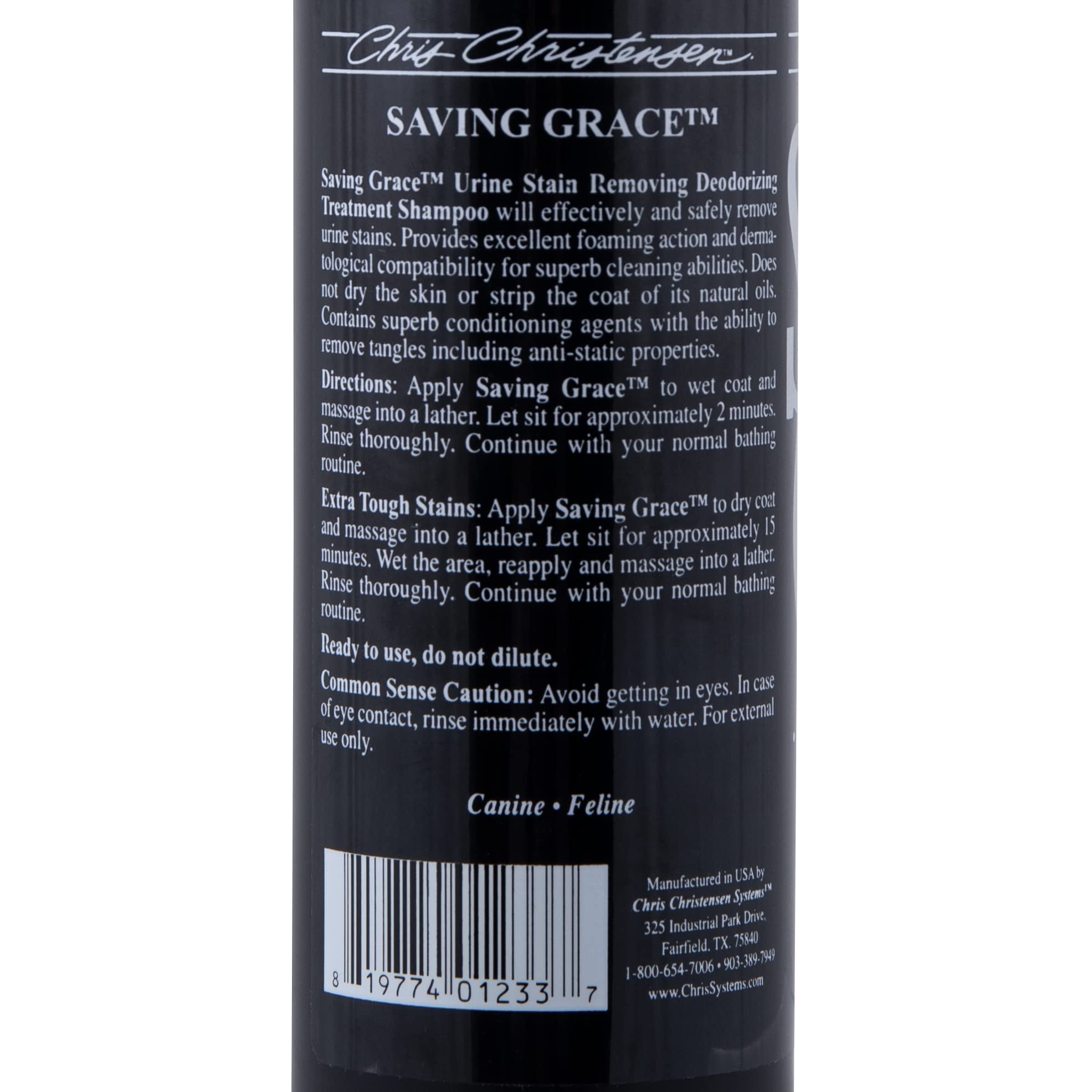 Chris Christensen Saving Grace Canine Treatment Shampoo, Dog Shampoo, Groom Like A Professional, Urine Stain Remover, Deodorizing Shampoo, All Coat Types, Made In Usa, 16 Oz