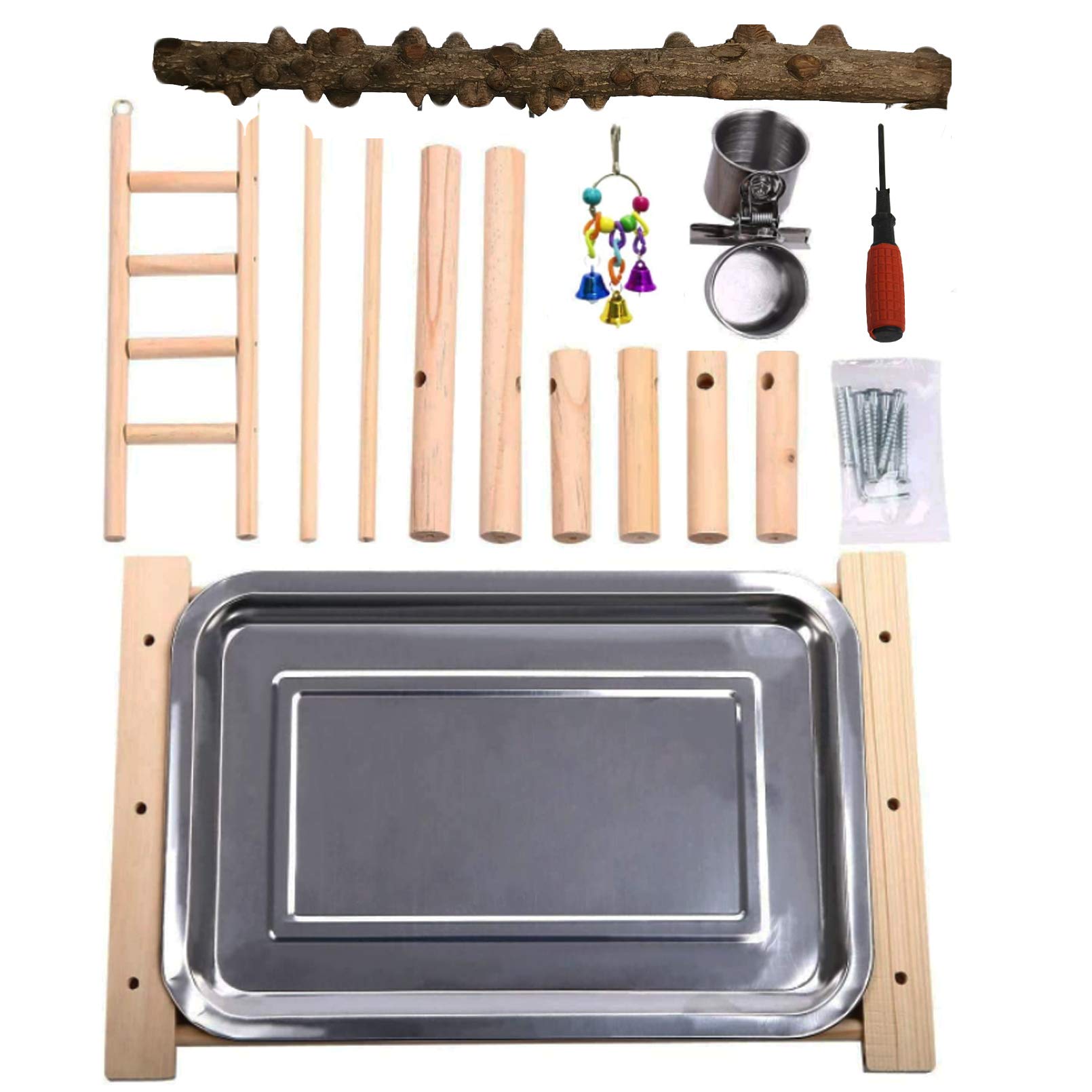 Hamiledyi Parrot Playground Bird Playstand Wood Exercise Play Perch Exercise Gym With Feeder Cups Toys Cockatiel With Ladder Hanging Swing For Pet Conure Lovebirds Life Activity Center Training Stand