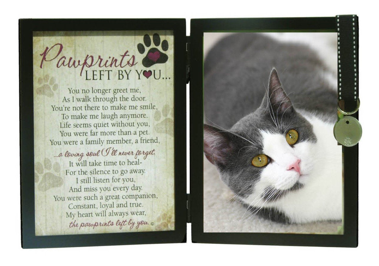 Pawprints Left By You Memorial 5X7 Frame For Cat With Pet Tag - Thoughtful Cat Memorial Gift