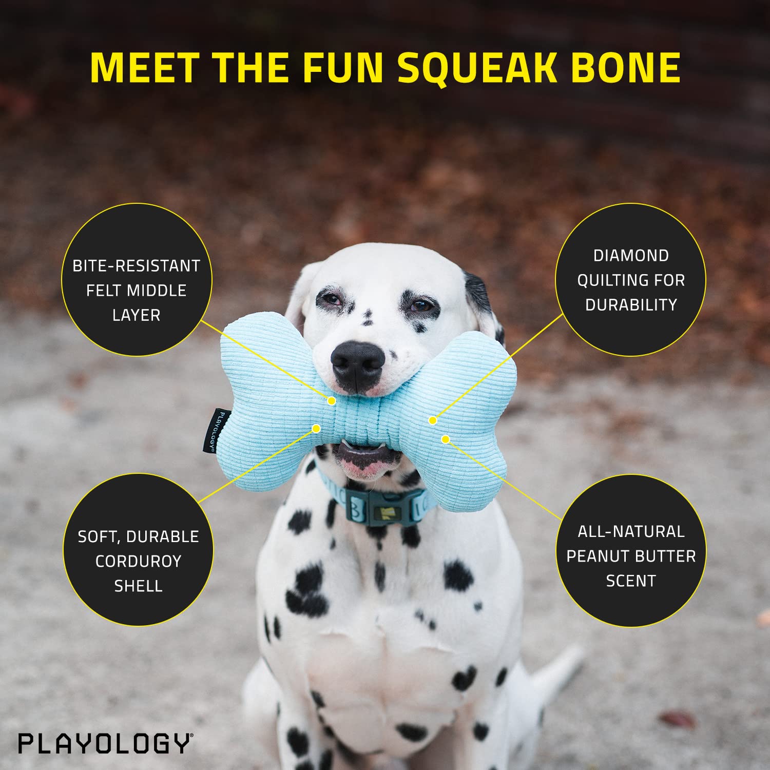 Playology Plush Squeaky Bone Toy For Medium Breed Dogs (15-35 Lbs) - Engaging All-Natural Peanut Butter Scent