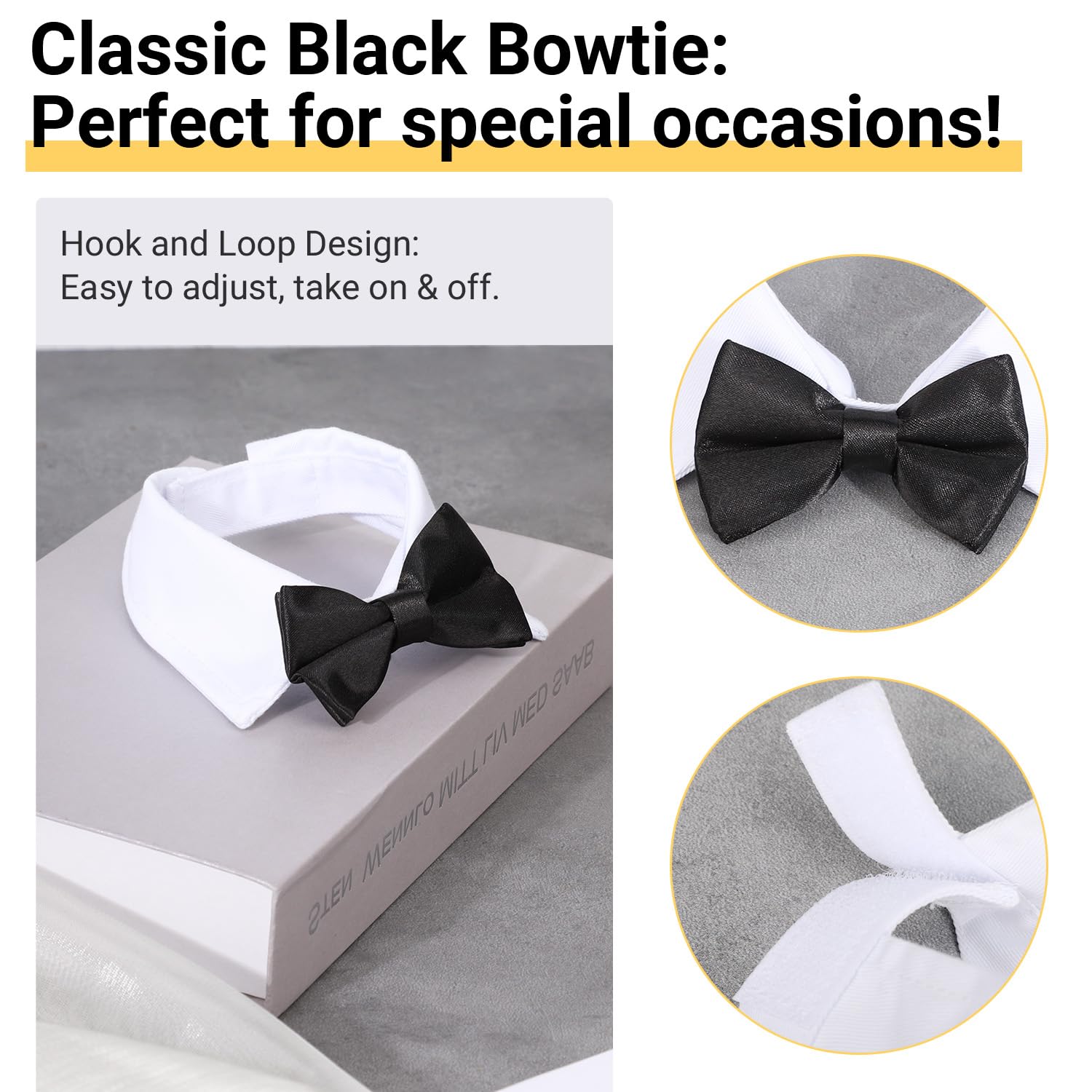 Black Bow Tie Dog Collar, Segarty Cute Tux Dog Bowtie With Handcrafted Adjustable White Collar Formal Pet Cats Puppies Necktie For Small Boy Dog Wedding Birthday Gift