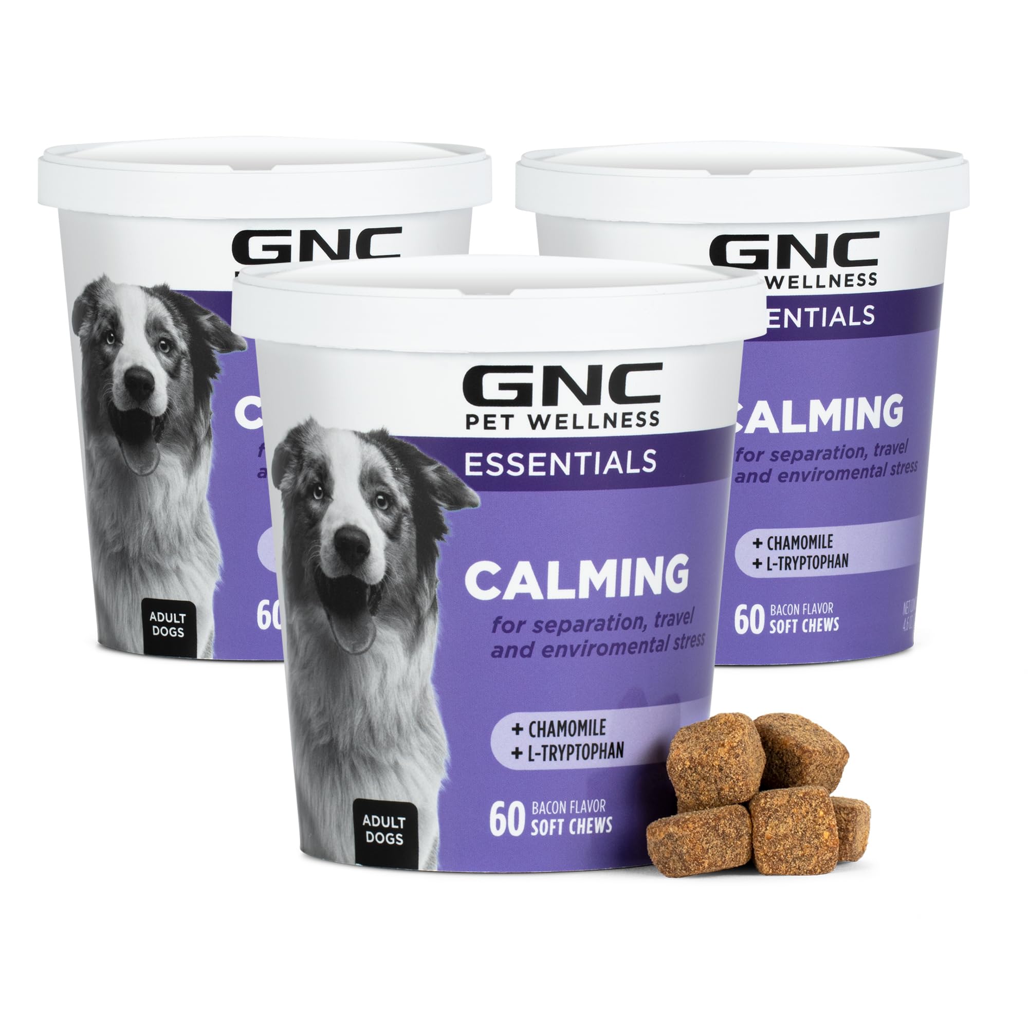 GNC for Pets Essentials Calming Soft Chew Dog Supplements, 60 Ct - 3 Pack | Chicken Flavor Dog Soft Chew Supplements for Calming