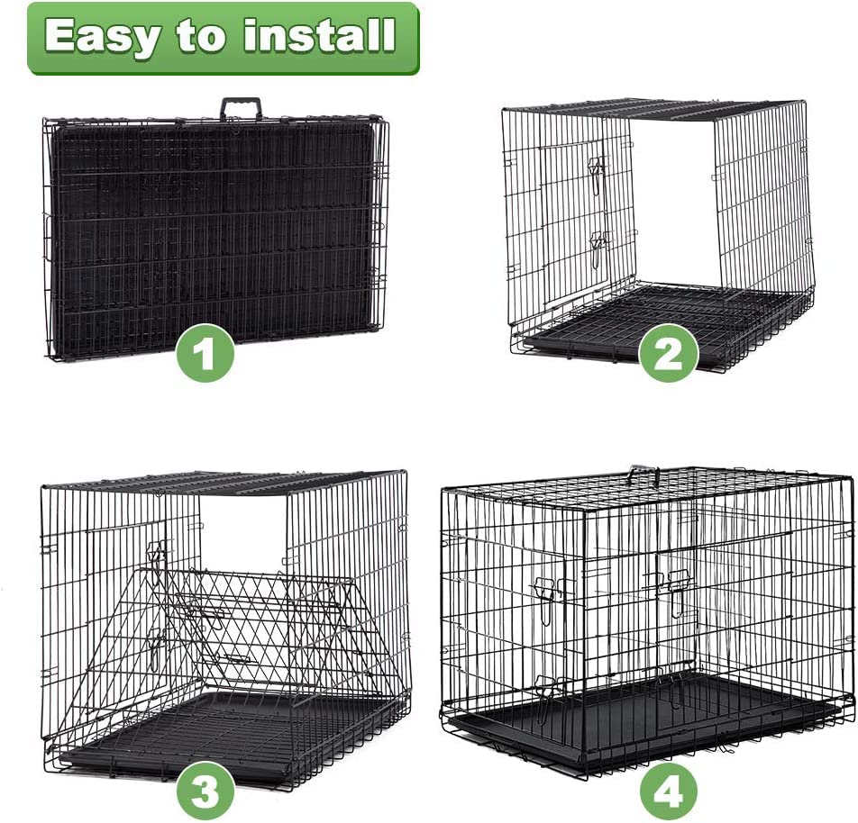 Bestpet 24,30,36,42,48 Inch Dog Crates For Large Dogs Folding Mental Wire Crates Dog Kennels Outdoor And Indoor Pet Dog Cage Crate With Double-Door,Divider Panel, Removable Tray (Black, 48')