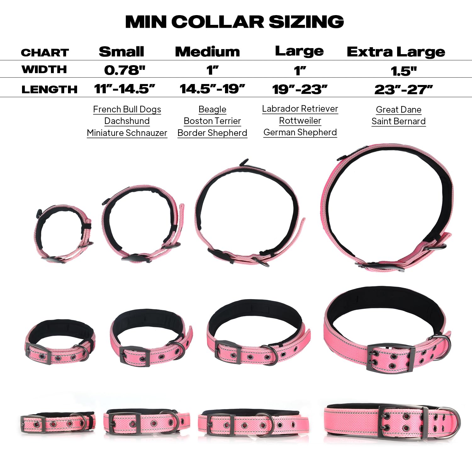 Petifine Neoprene Padded Dog Collar, Heavy Duty Comfort Dog Collar With Durable Metal Buckle, Reflective Adjustable Belt Buckle Dog Collars For Small Medium Large Dogs(14.5''-19'', Pink)
