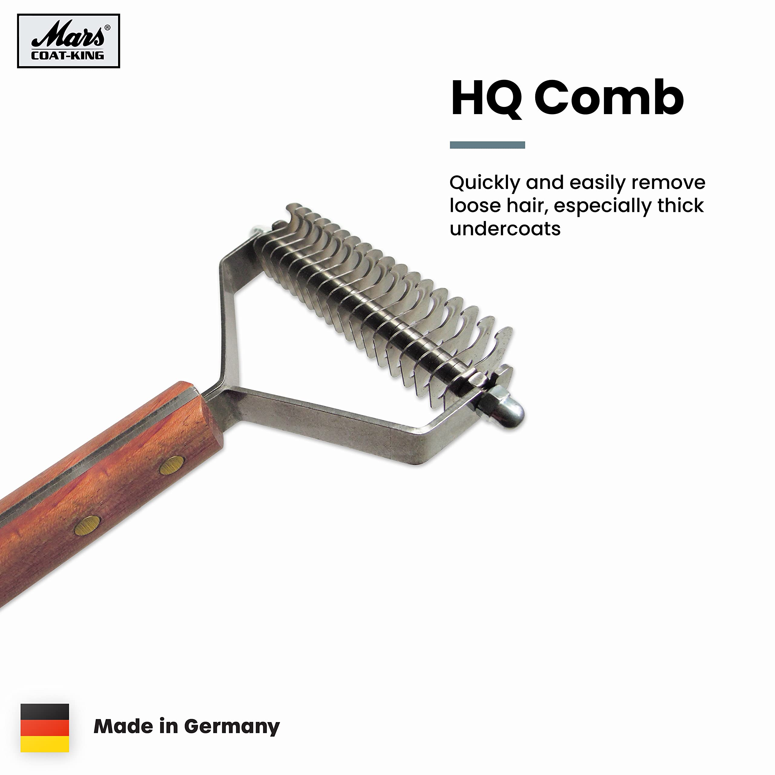 Mars Coat King Double Wide De-Matting Rake Tool for Dogs & Cats, 18-Blade Stainless Steel with Wooden Handle, Grooming Essential