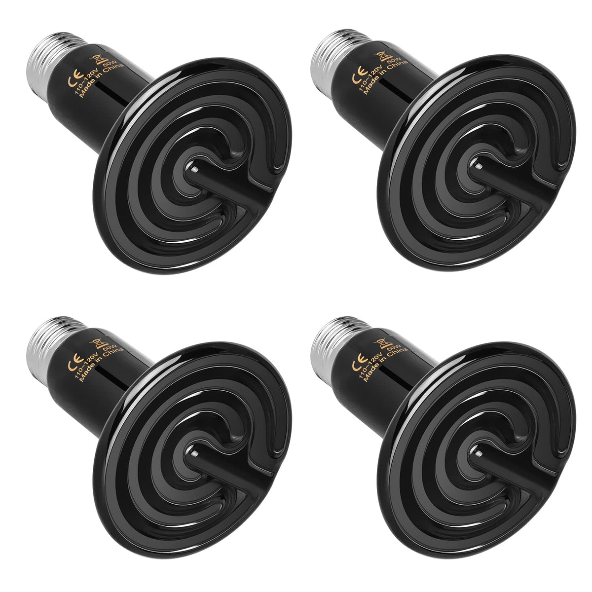 Simple Deluxe 50W 4-Pack Ceramic Heat Emitter Reptile Heat Lamp Bulb No Light Emitting Brooder Coop Heater for Amphibian Pet & I