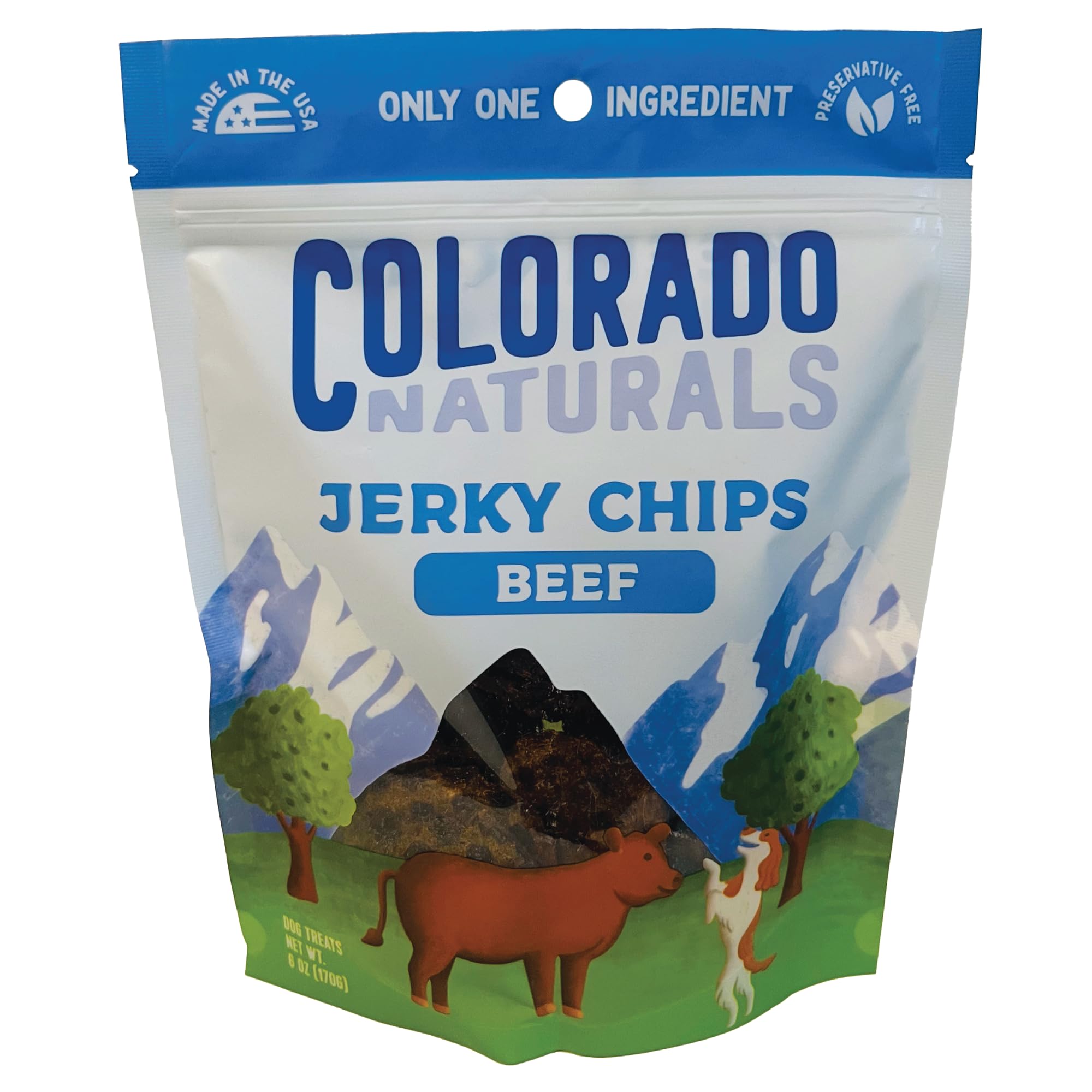 Colorado Naturals Beef Jerky Chips Dog Treats, 6 oz - All-Natural, Made in USA, No Fillers or Preservatives - Great for Muscle D