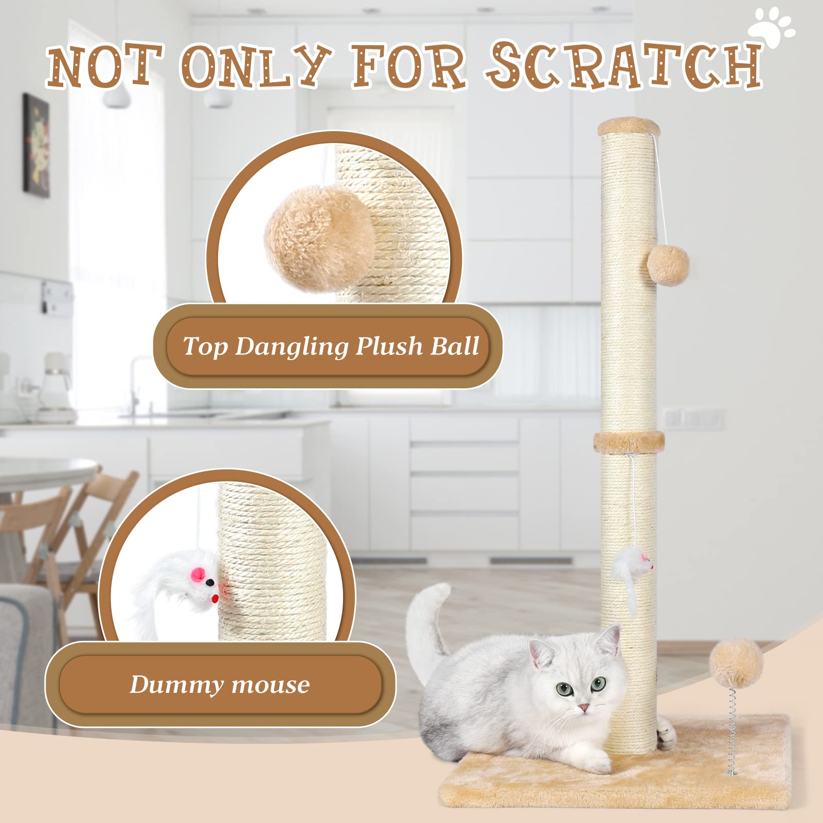 Anwa 32' Tall Cat Scratching Posts For Indoor Cats, 3-In-1 Cat Scratching Post With Plush Toys, Premium Sisal Post For Cats At All Ages With Reinforced Stable Base