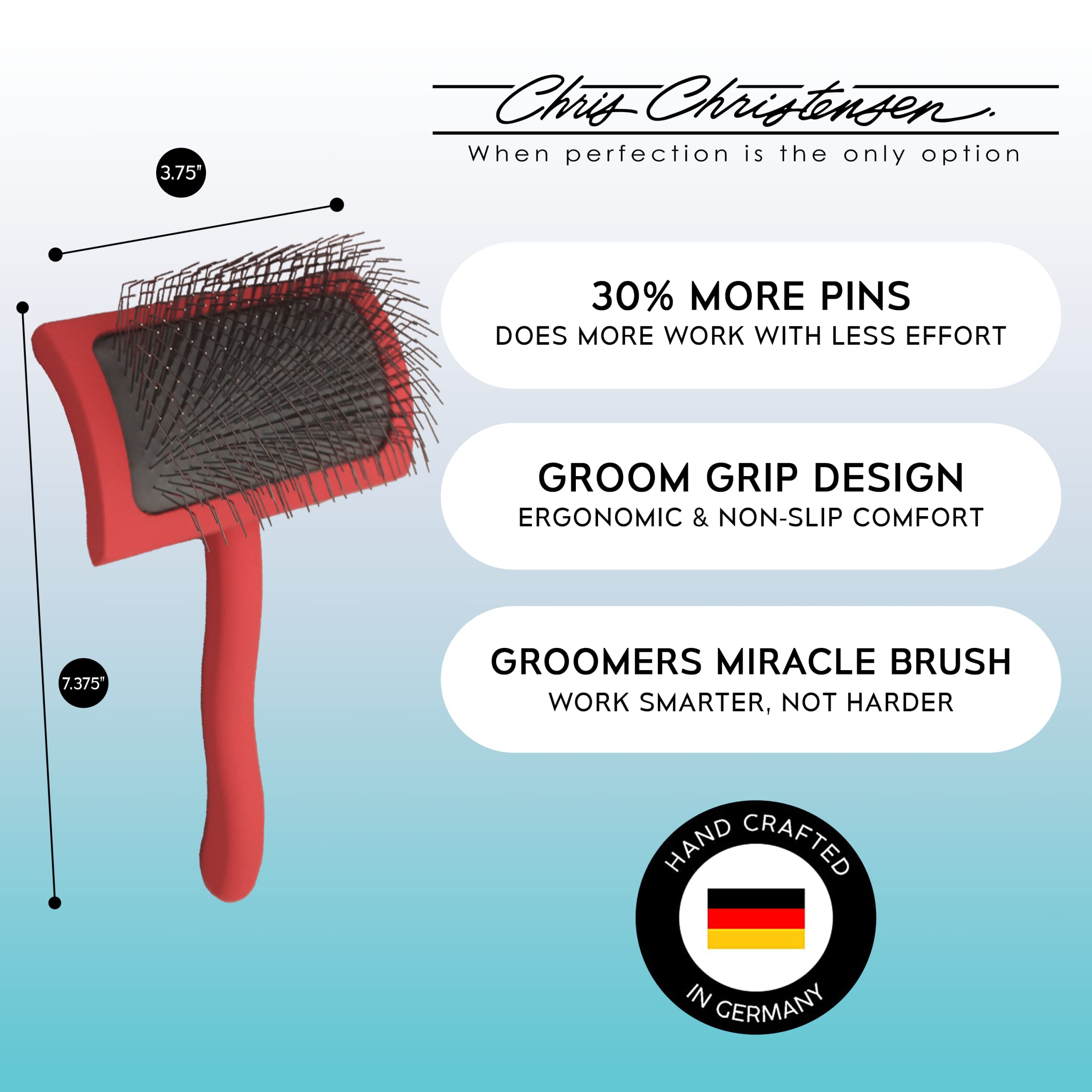 Chris Christensen Big G Dog Slicker Brush, Groom Like A Professional, Fluff Detangle Style, Saves Time Energy, Made In Germany, Coral, Medium