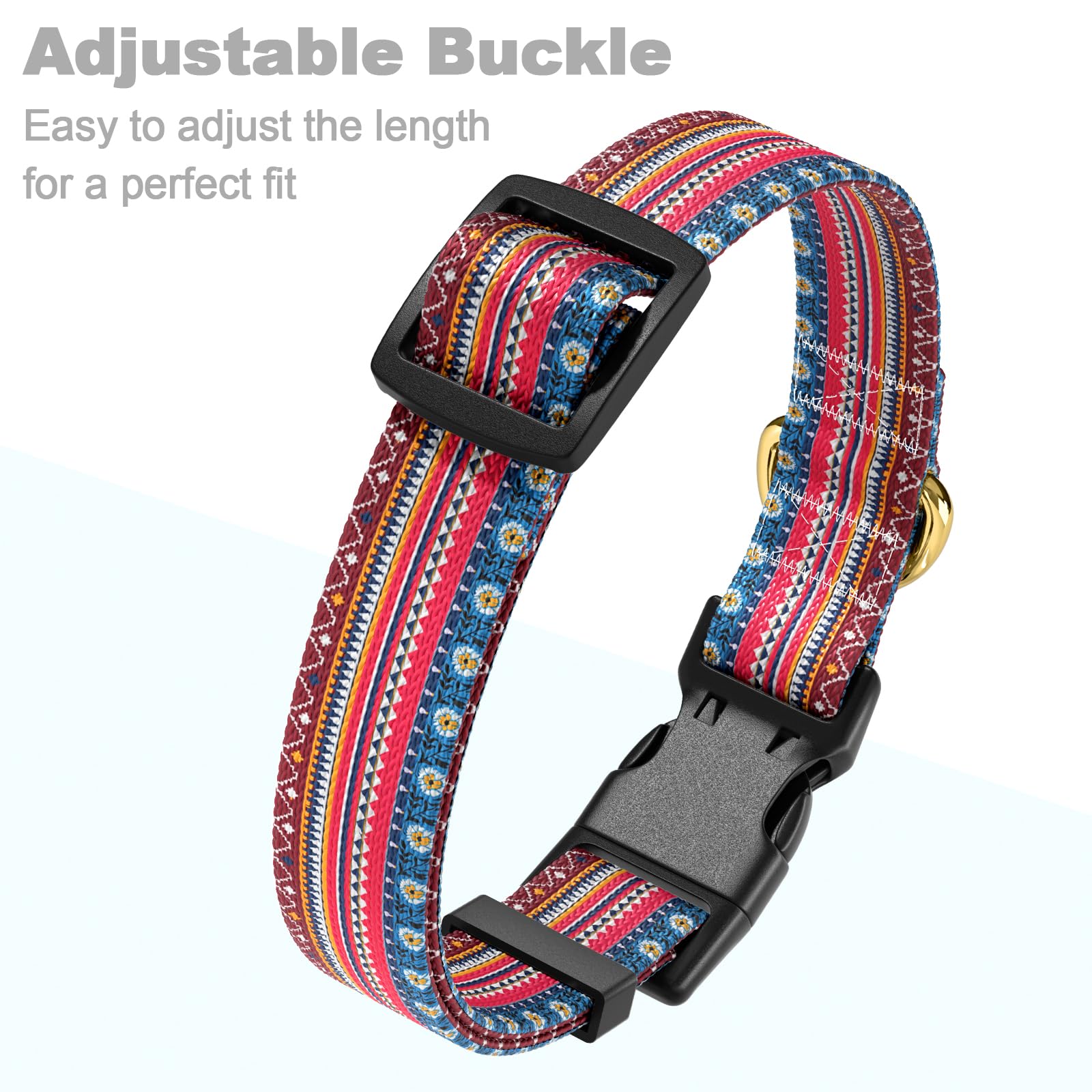Rnivvi Dog Collar For Small Dogs, Cute Boho Heavy Duty Adjustable Puppy Collar With Quick Release Buckle For Girl & Female, Pet