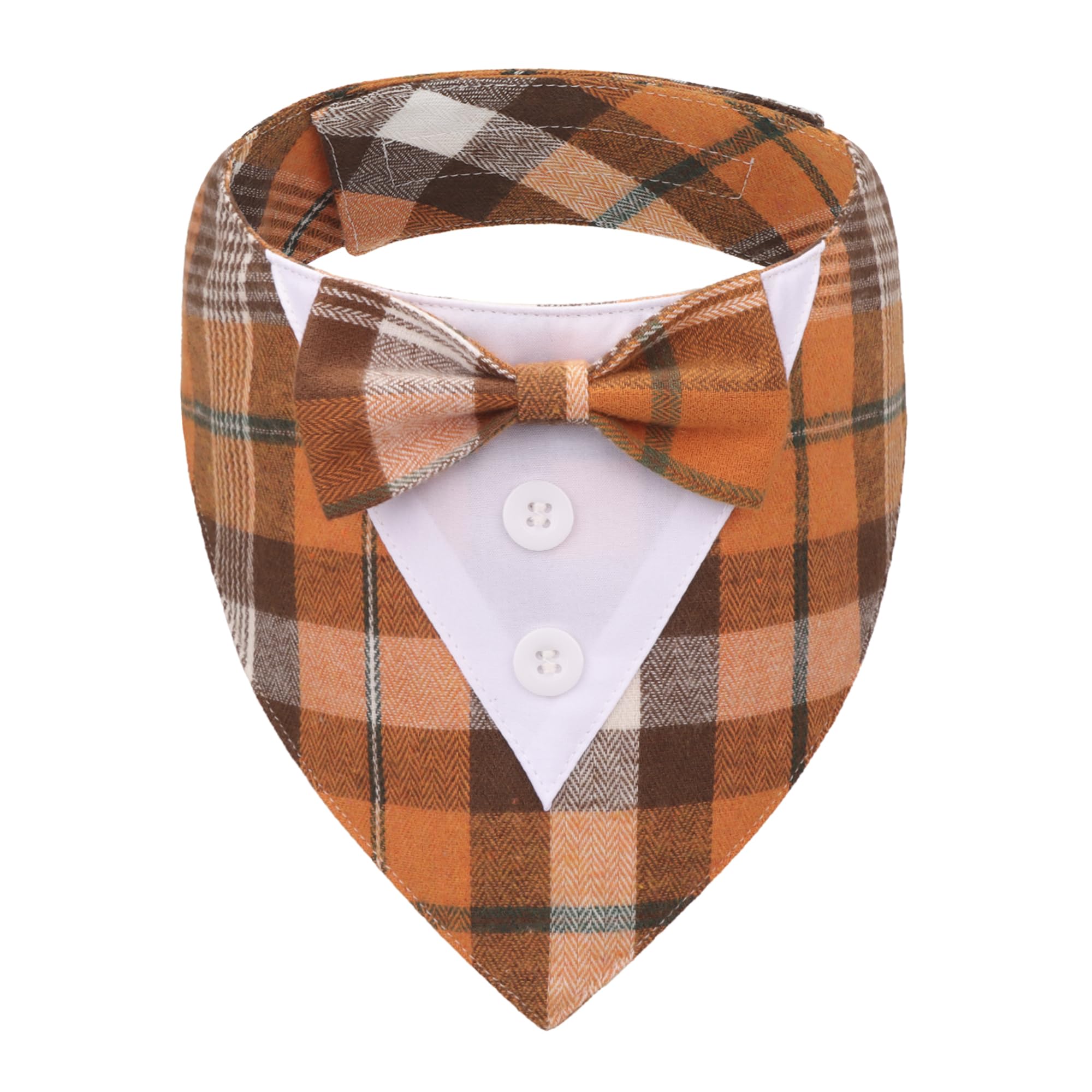 Adoggygo Fall Dog Tuxedo Bandana, Orange Plaid Dog Tux Collar With Bowtie Adjustable Dog Halloween Thanksgiving Formal Costume For Small Dogs Pets (S, Fall)