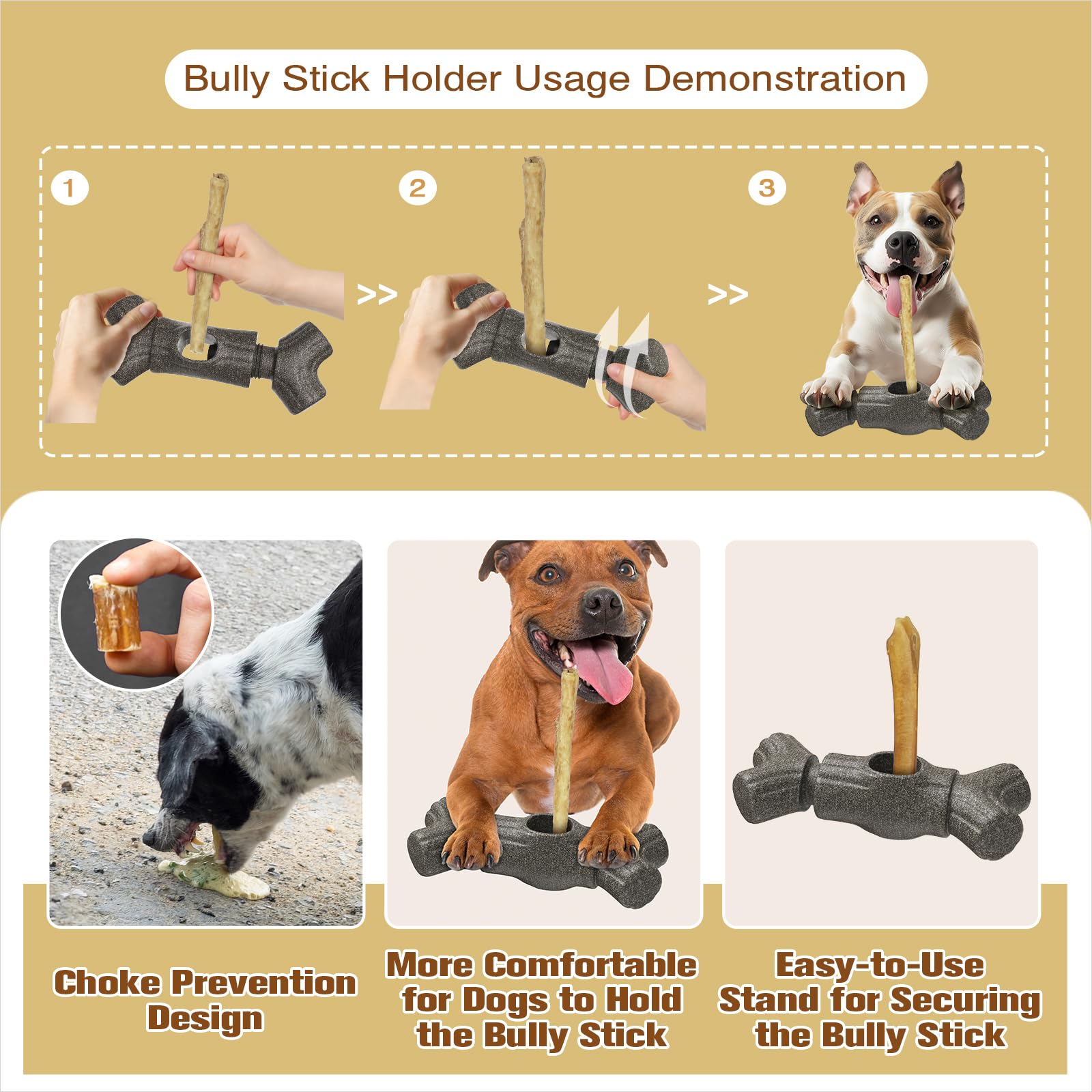 Tlkng Dog Bully Stick Holder Safety Device Indestructible Sturdy Tough Enduring Chew Tuff Toy For Medium/Large Aggressive Chewer