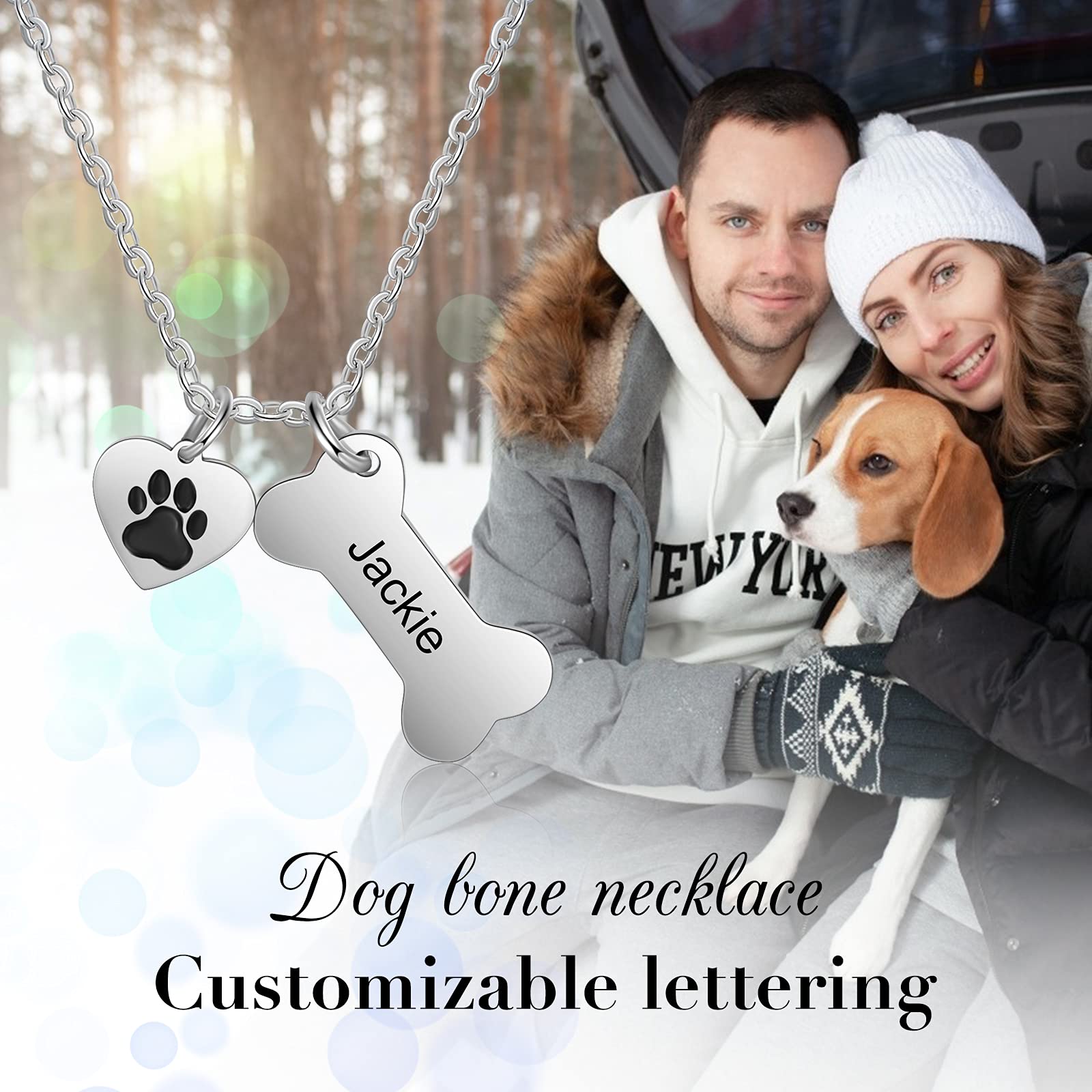 Albertband Personalized Dog Bone And Paw Charm Pendant-Dog Bone Memorial Necklace Custom Name Necklace Engrave Your Pets Name Ch