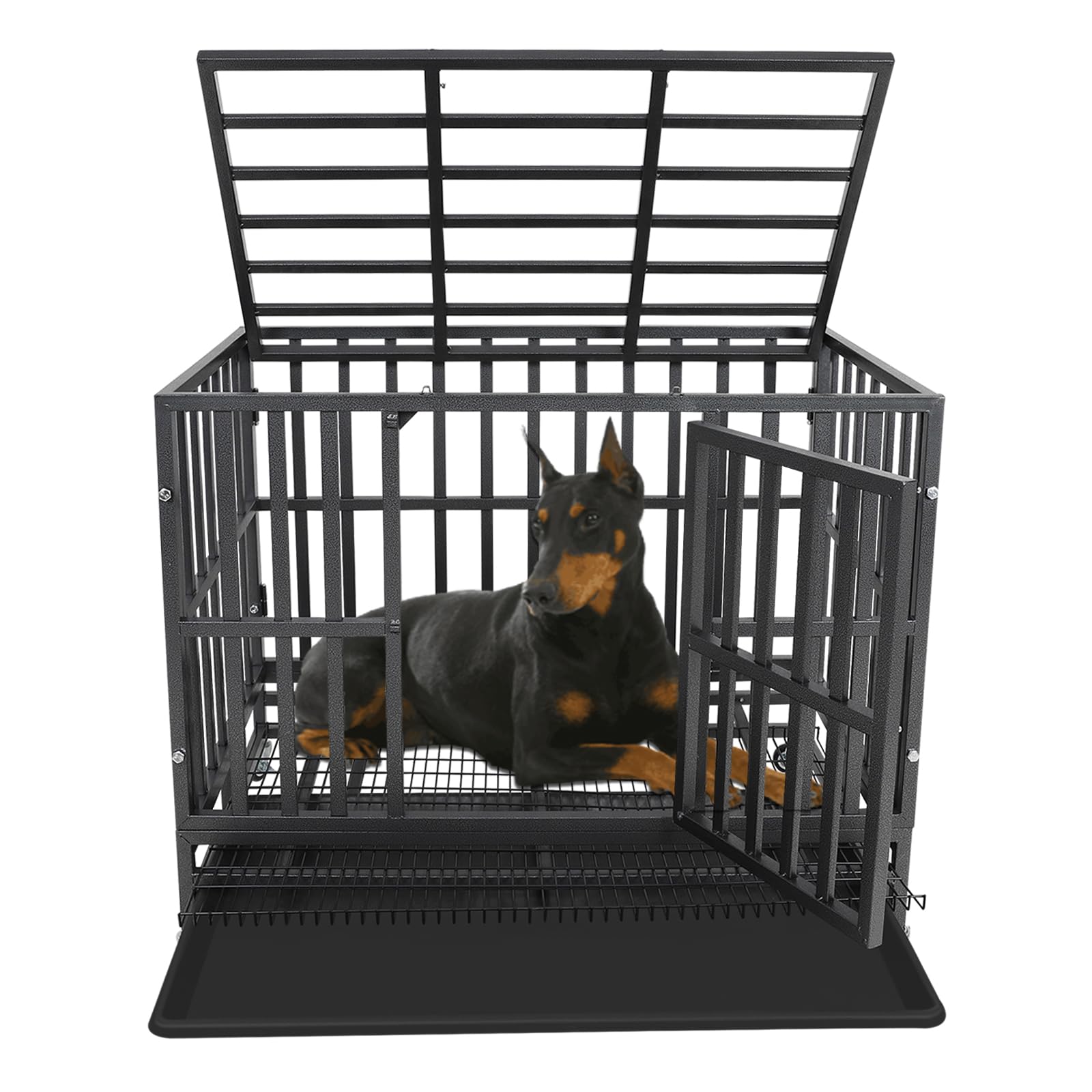 Confote 37'' Heavy Duty Dog Crate Cage Kennel Metal Pet Crate Indoor Outdoor Pet Kennel For Small Dogs With Removable Tray, Doub