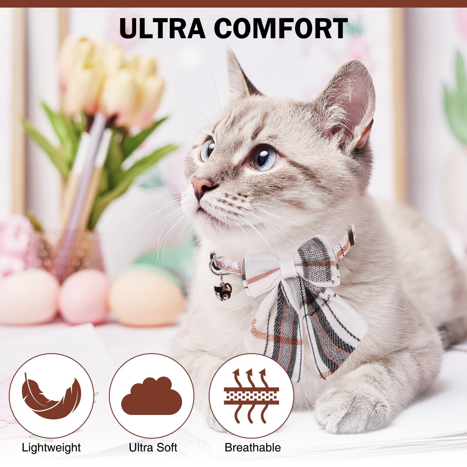 Dillybud Cat Collar Breakaway With Bells, Pink Cat Bowtie Collar For Girl Cats, Small Cat Collar With Bow For Spring Summer, 2 P