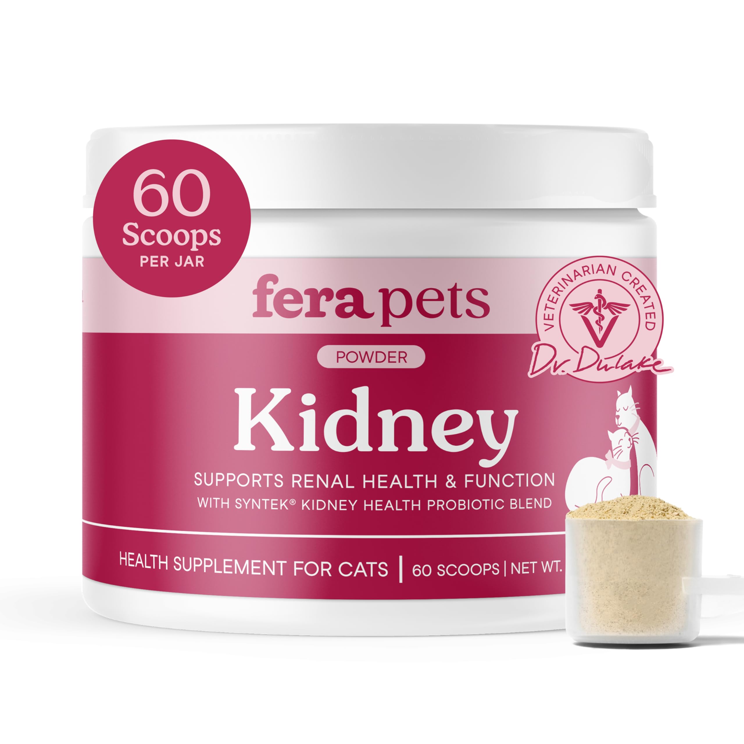 Fera Pets Cat Kidney Support Powder with Antioxidants & Probiotics - Enhances Renal Health & Function - Promotes Regular Detoxif