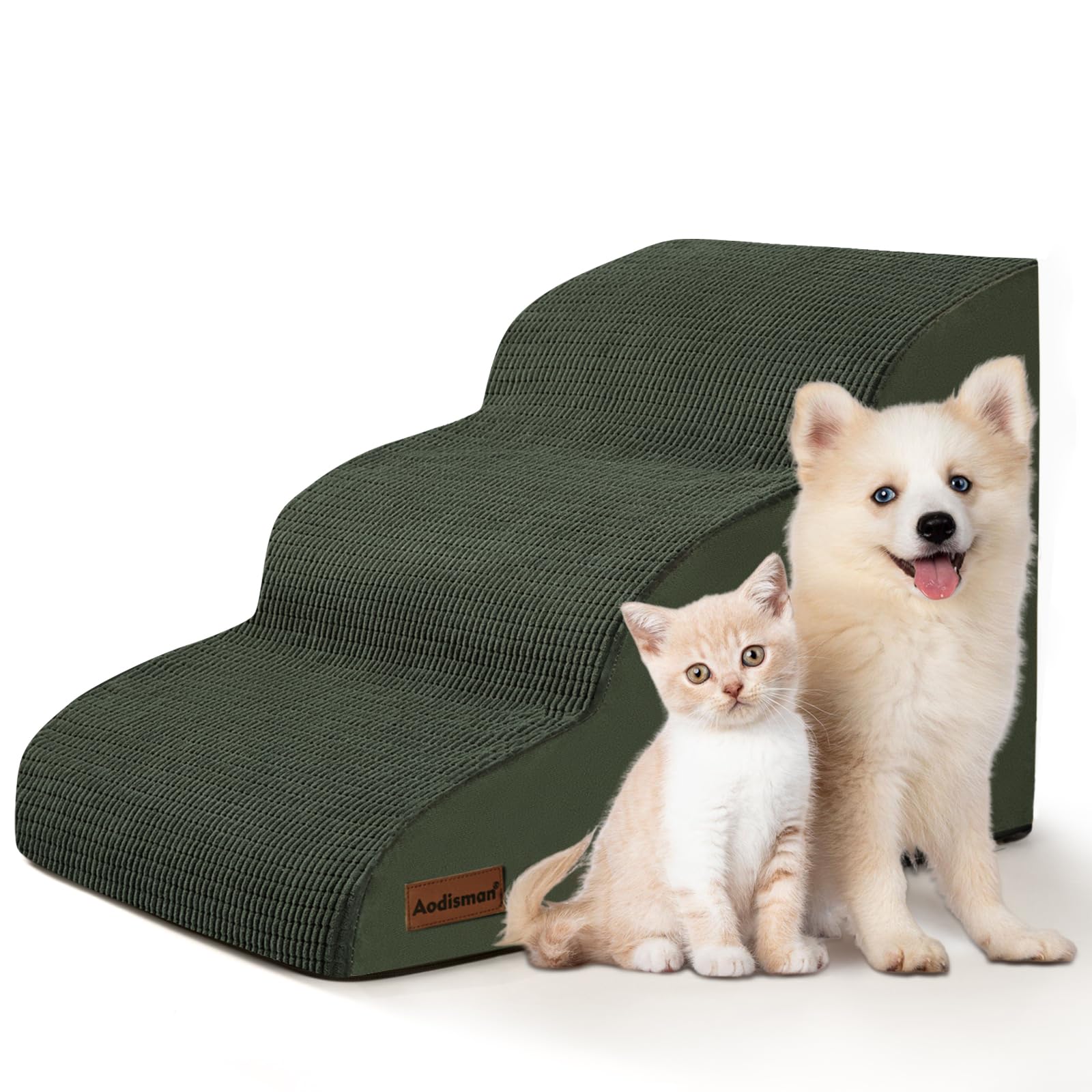 Aodisman 3-Step Dog Ramp and Stairs for Sofa and Chair - Non-Slip Sturdy Pet Steps for Small Dogs and Cats,15.7 H,Green