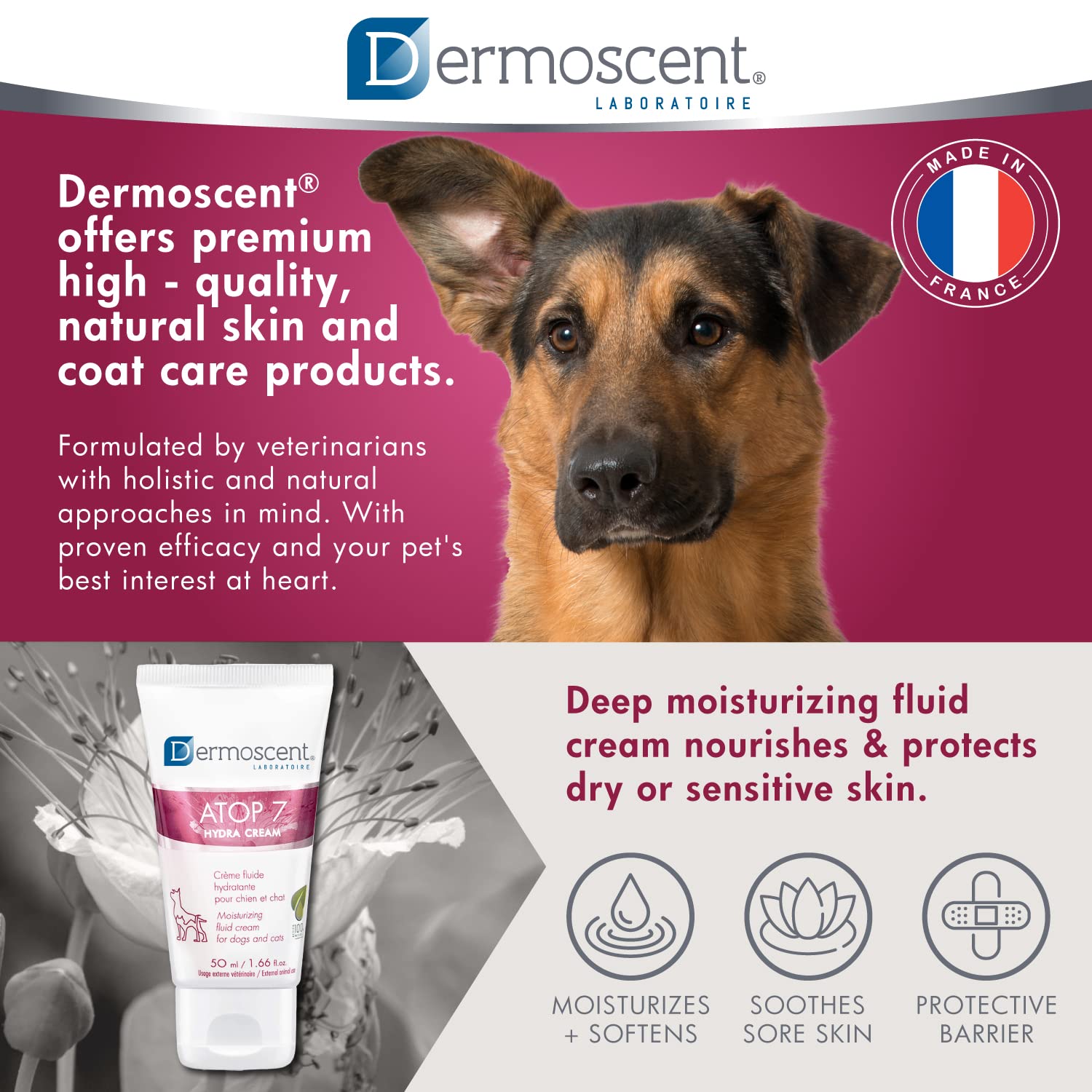 Dermoscent ATOP 7 Hydra Cream for Dogs & Cats for Dry & Allergy-Prone Skin Relief - Veterinarian Dermatologist Formulated - 50 m