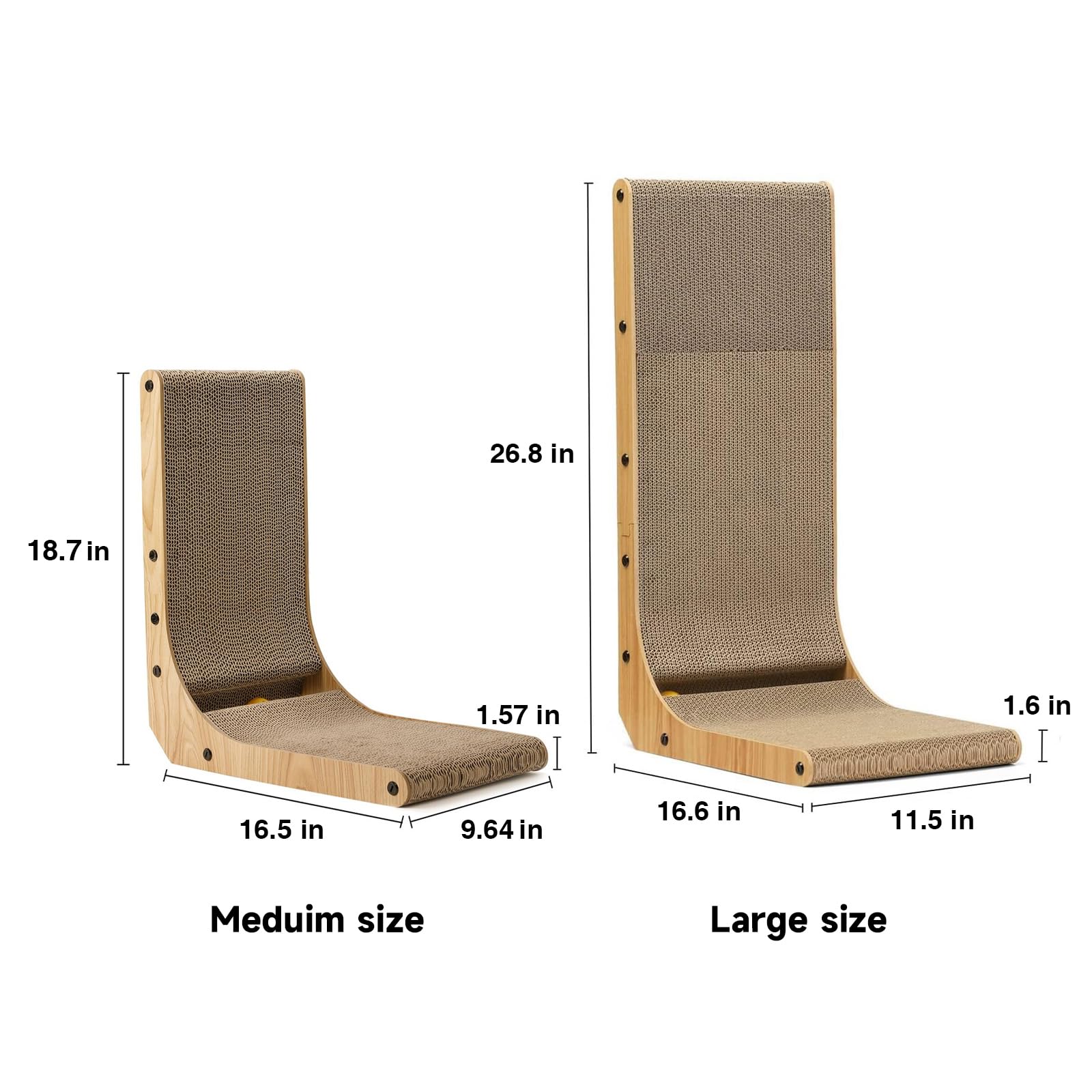 Fukumaru Cat Scratcher, 18.7 Inch L Shape Cat Scratch Pad Wall Mounted, Cat Scratching Cardboard With Ball Toy For Indoor Cats