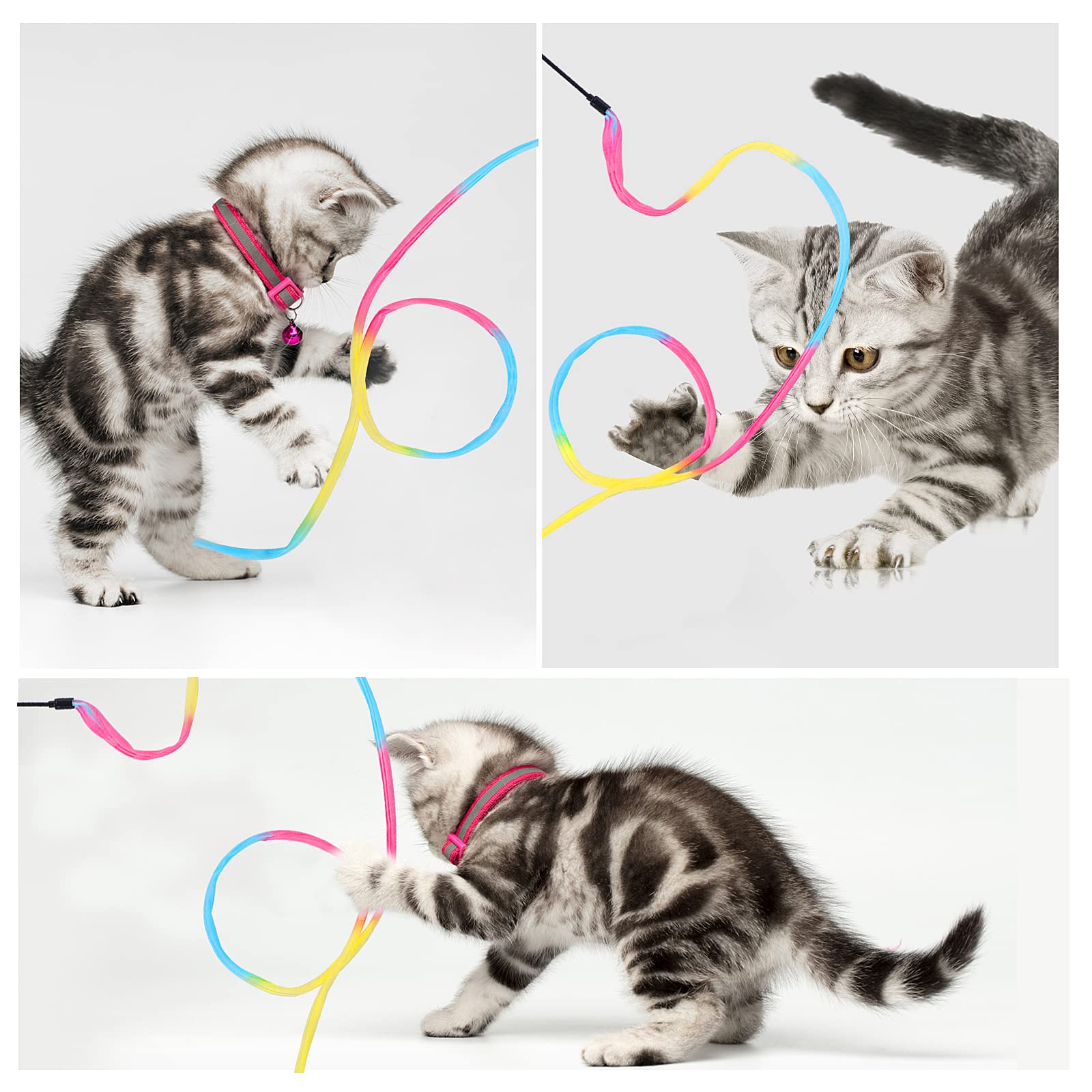 Molain Cat Wand Rainbow Toy, 3Pcs Rainbow Ribbon Cat Wand For Kittens Training Rainbow Ribbon Cat Interactive Catcher Wand Stick Toy For Kitten Cat Indoor Exerciser Playing(30Cm)