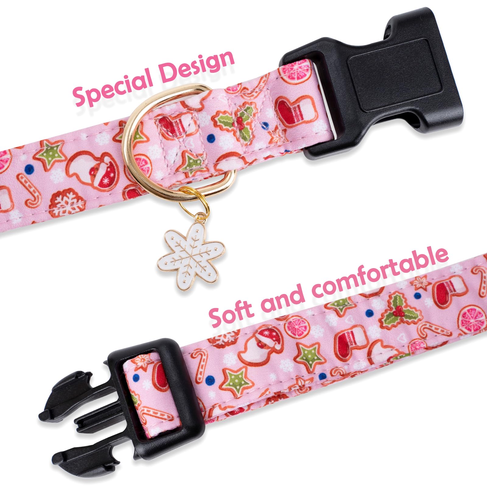 Faygarsle Pink Dog Collar Christmas Design Christmas Theme Pattern For Small Medium Large Dogs Collar Cute Stylish Girl Boy Christmas Dog Collar S