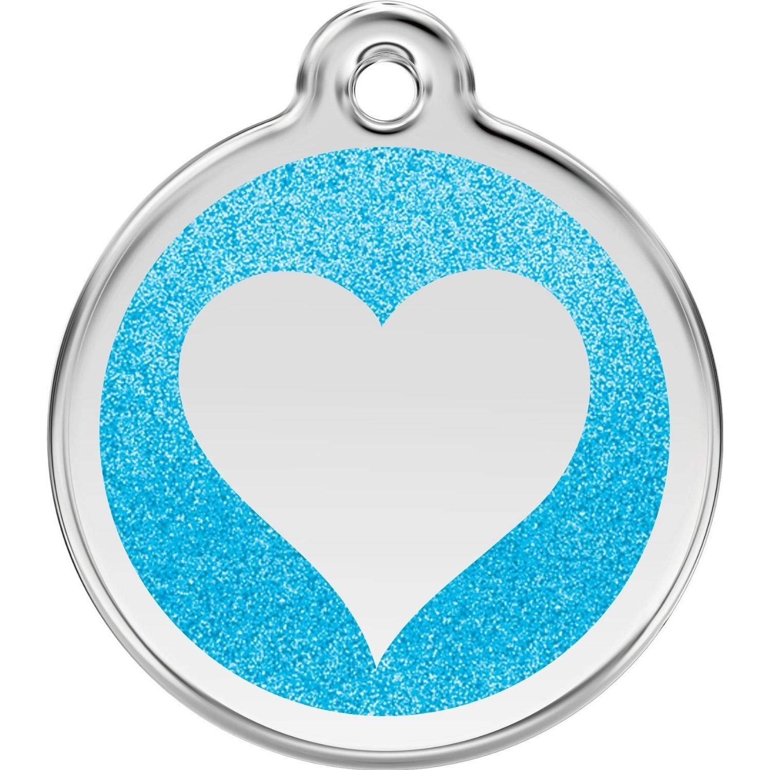 Red Dingo Stainless Steel with Glitter Pet I.D. Tag - Heart (Aqua, Medium)