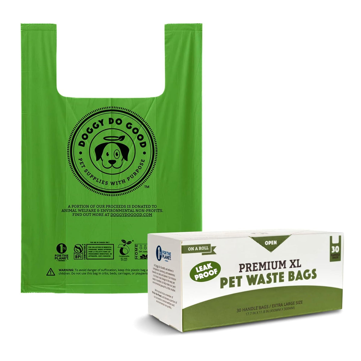 Doggy Do Good Small Dog Poop Bags Rolls With Bulk 180 Count Dog Waste Bags With Handles, Heavy Duty, Green Pet Bag Set, Unscented Thick And Leak Proof, Easy Open