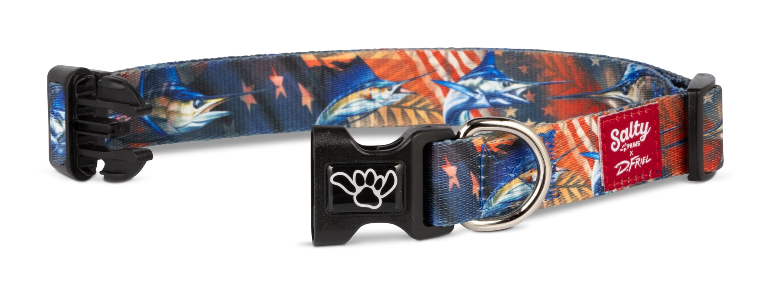 Shaka'S Salty Paws Boy & Girl Dog Collar - Small, Medium, Large (Large: 18''-26'' For Dogs 50-90 Lbs, American Flag Billfish Col