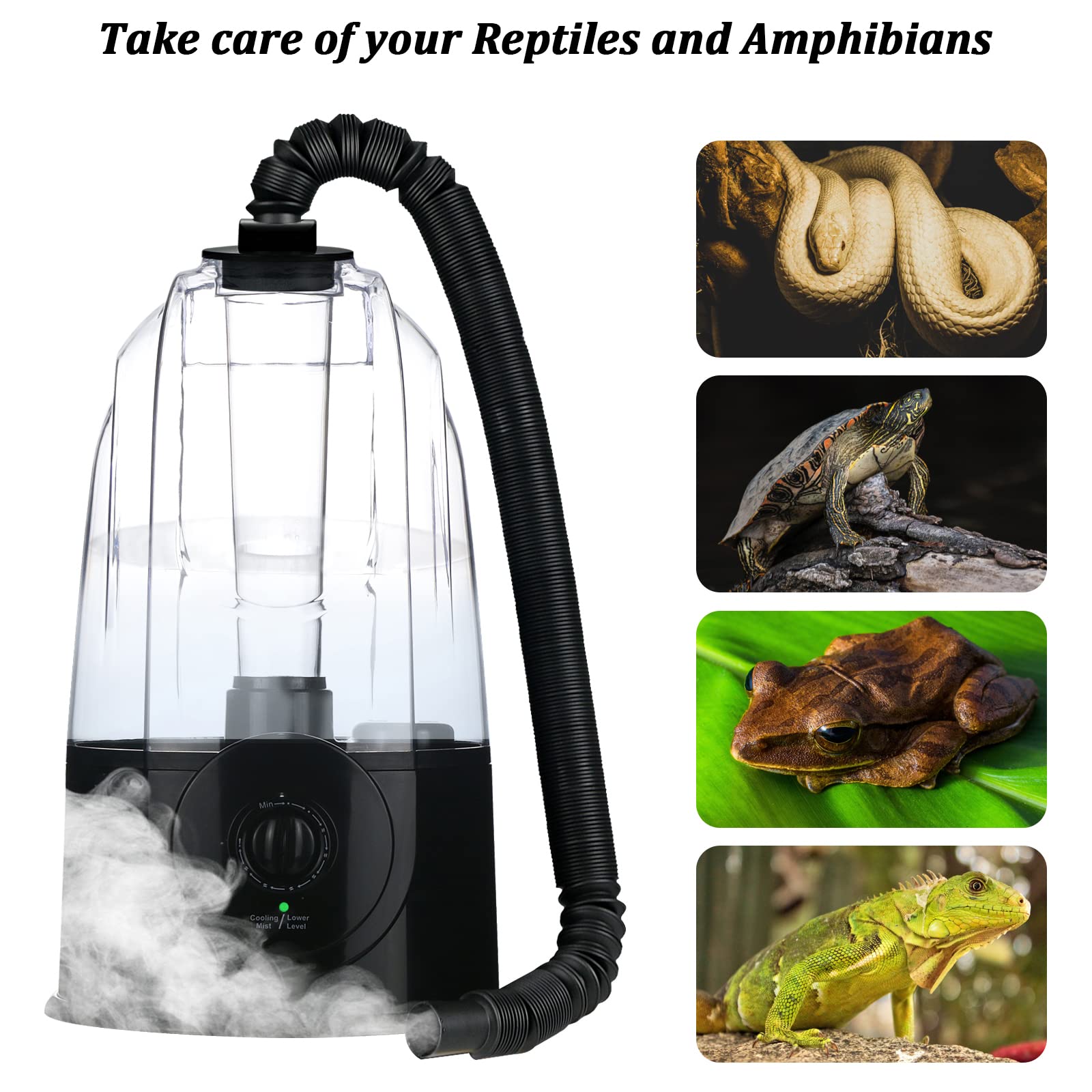 Coospider Reptile Fogger Humidifier Mister For Terrarium Tank With 2 Extension Tubes/Hoses, Pets Mister Adjustable Fog For Repti