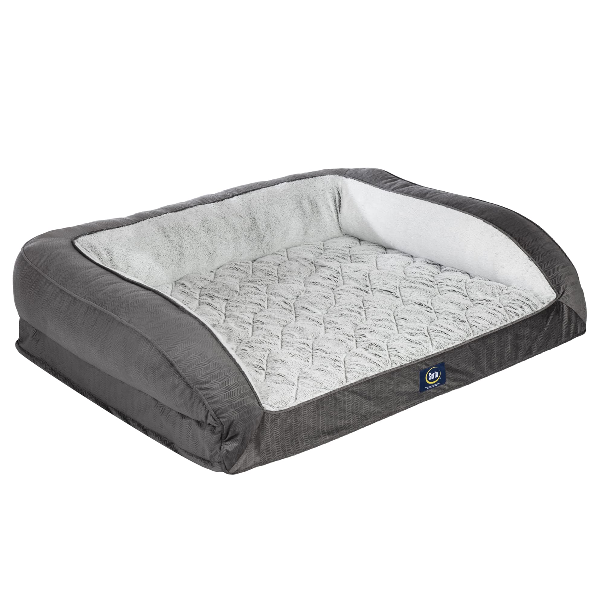Serta Orthopedic Supportive Foam Quilted Couch Dog Bed With Soft Bolsters (Slate Gray) X-Large