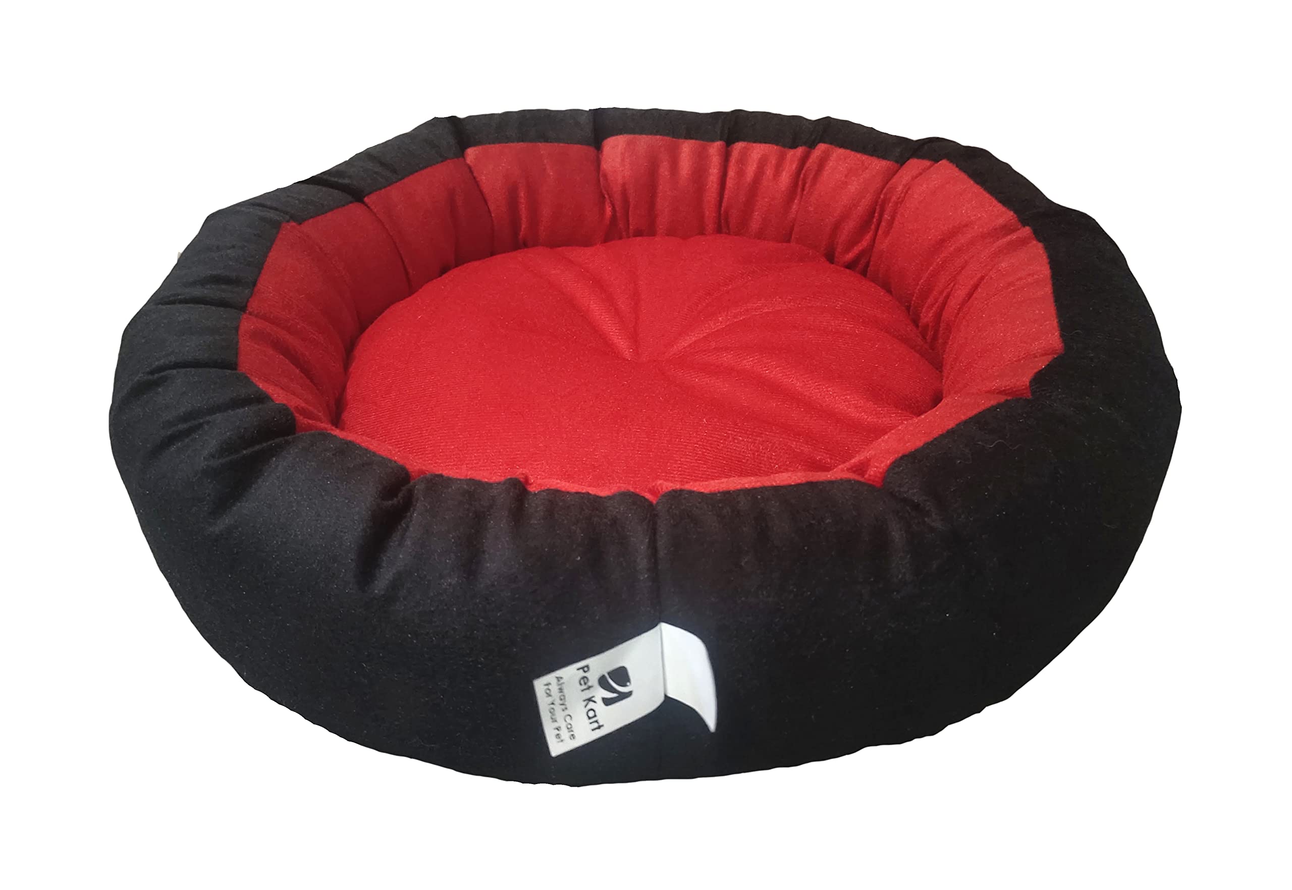 Pet Kart Dog Cat Pet Bed Ultra Soft Export Quality Polyester Velvet Dual Color Reversible Round Shape Red Black Pet BedLarge