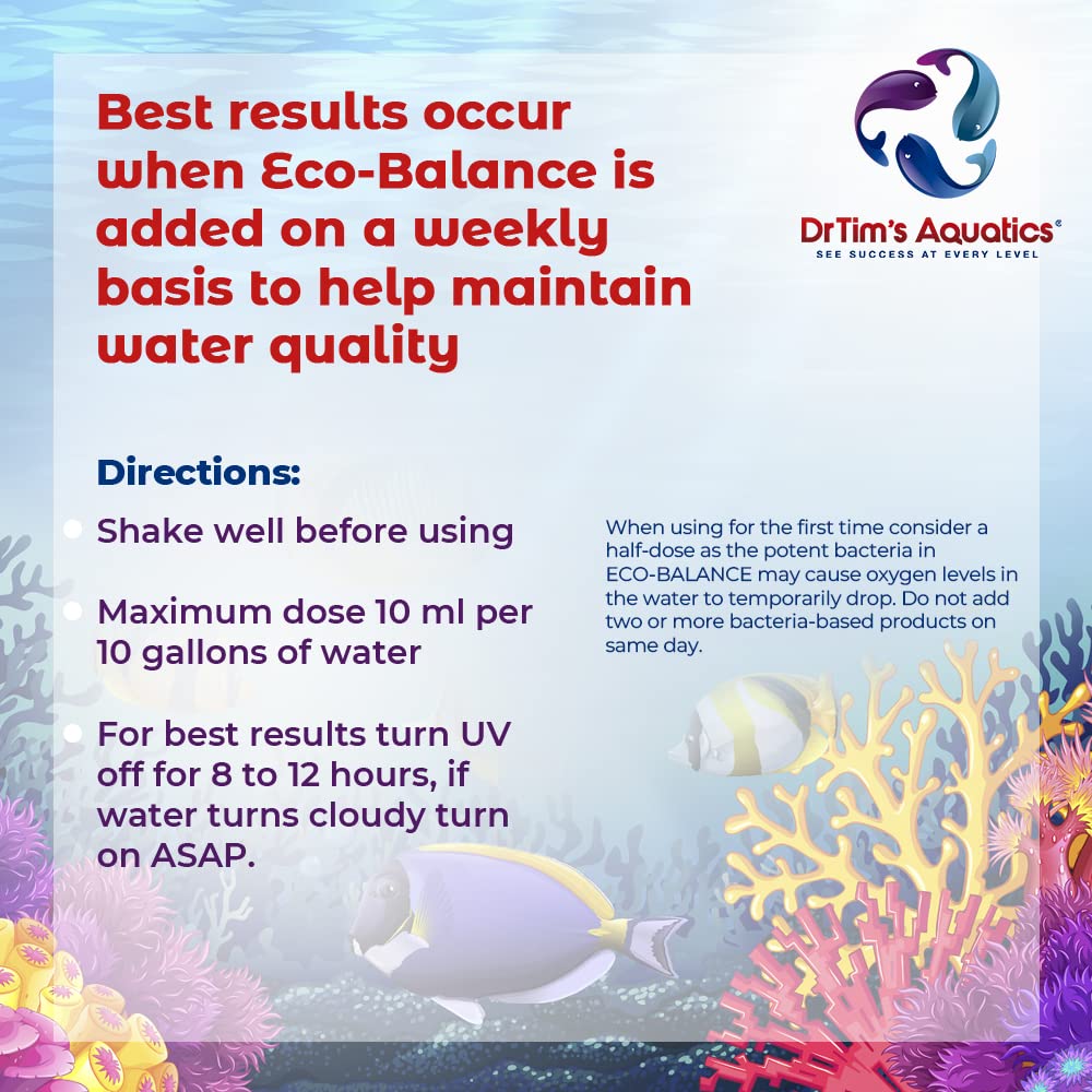 DrTim's Aquatics Eco-Balance for Reef Aquariums - Multi-Strained, Supportive Probiotic Bacteria to Maintain a Balanced Fish Tank