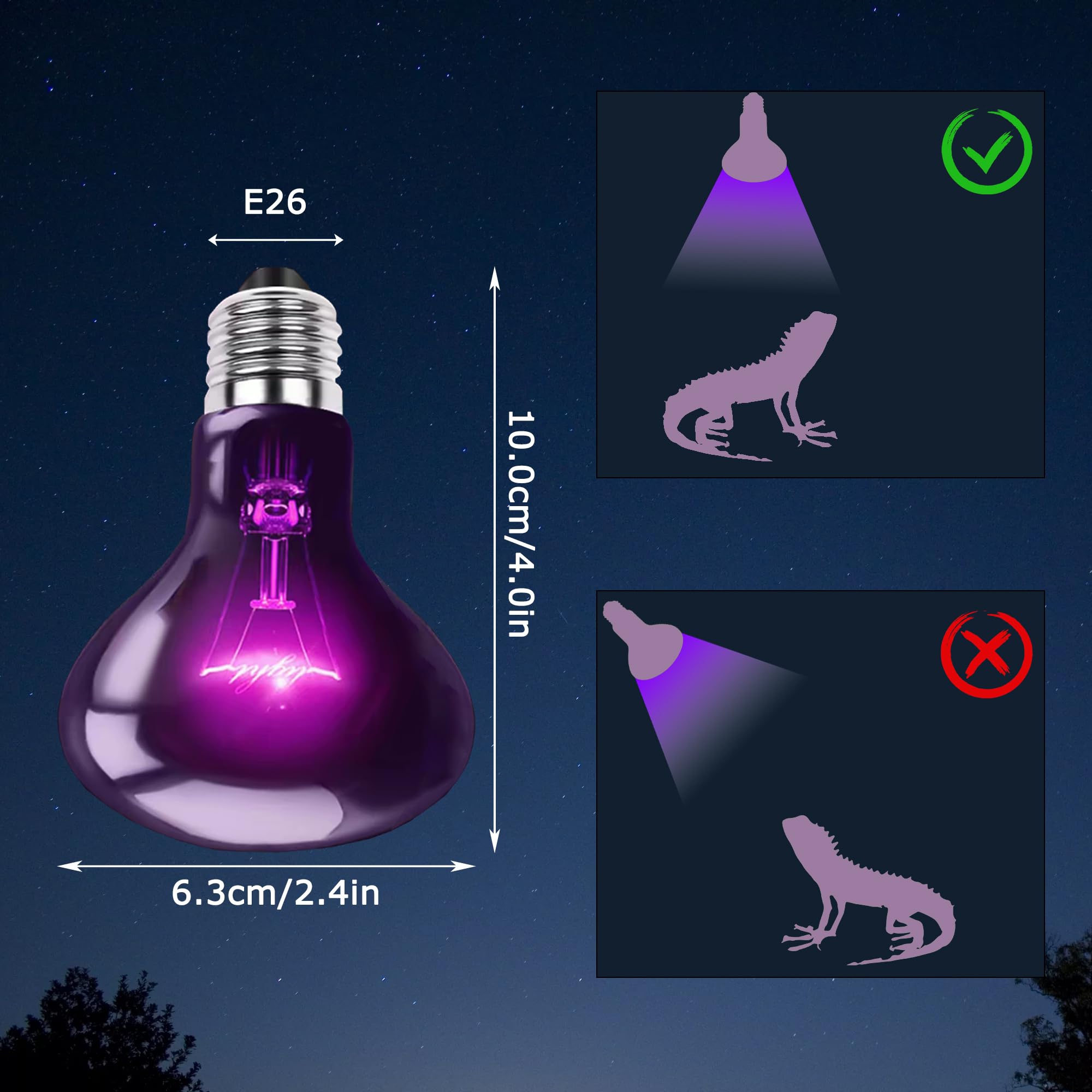 Hartompet 75W Reptile Night Light Bulb - Purple Basking Lamp To Simulate Natural Moonlight For Lizards, Snakes, Turtles - Baskin