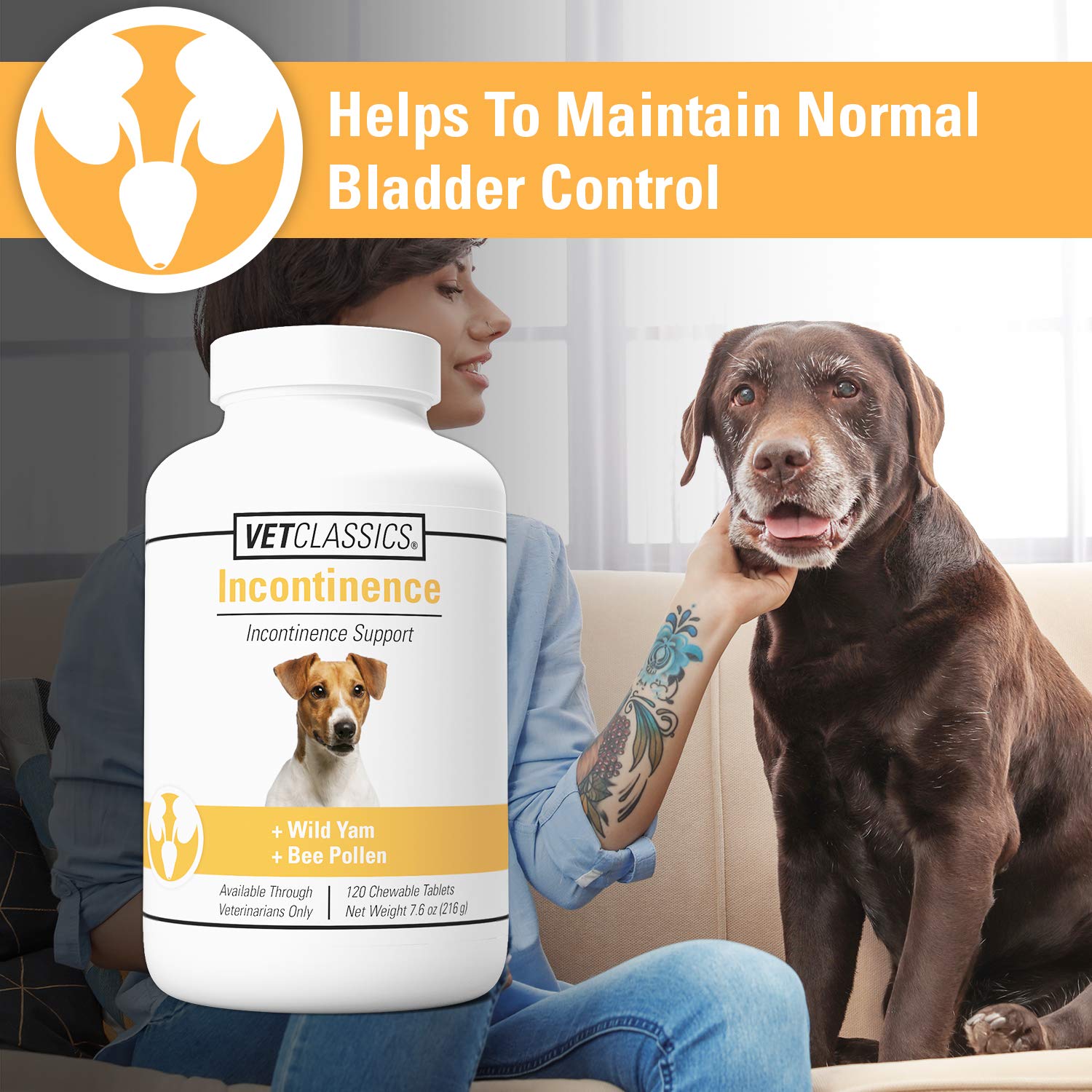 Vet Classics Bladder, Incontinence Support Dog Supplement - Supports Bladder Health for Dogs, Helps With Pet Incontinence - Incl