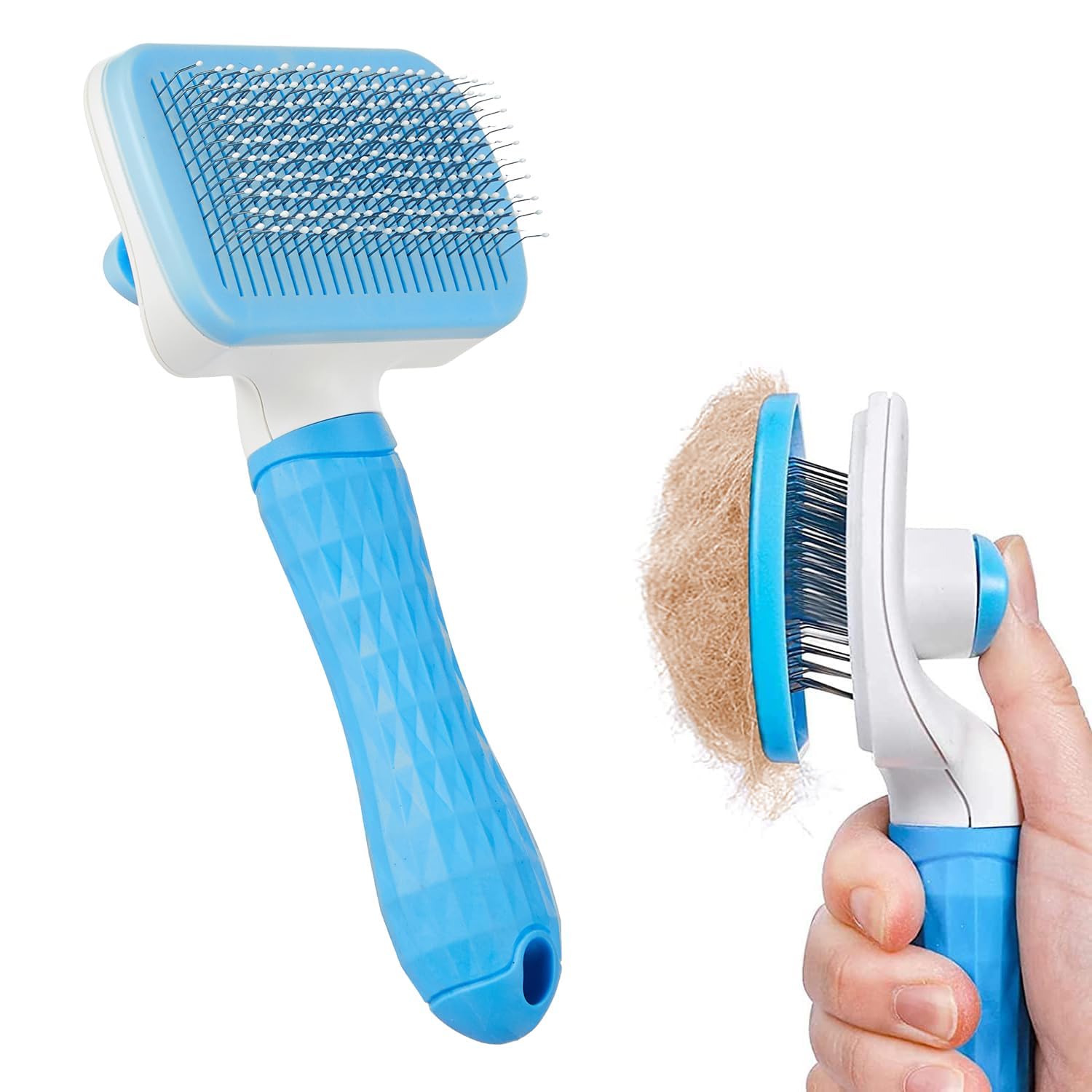 Kingston Fabric Self Cleaning Slicker Brush For Dogs Cats Pet Grooming Tool With One Click Hair Release Stainless Steel Bristles