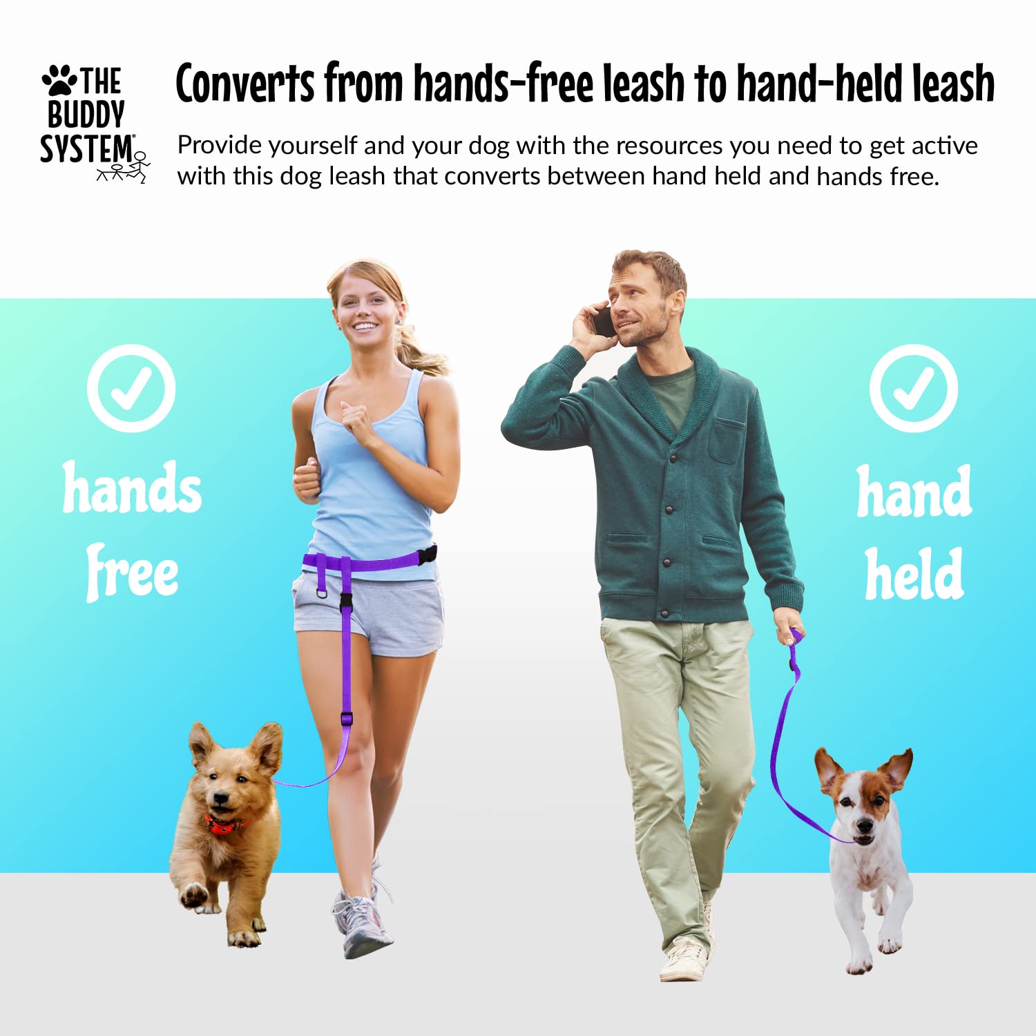 The Buddy System Hands Free Dog Leash, Adjustable Leash For Running, Jogging, Training And Service Dogs, Great For Small, Medium