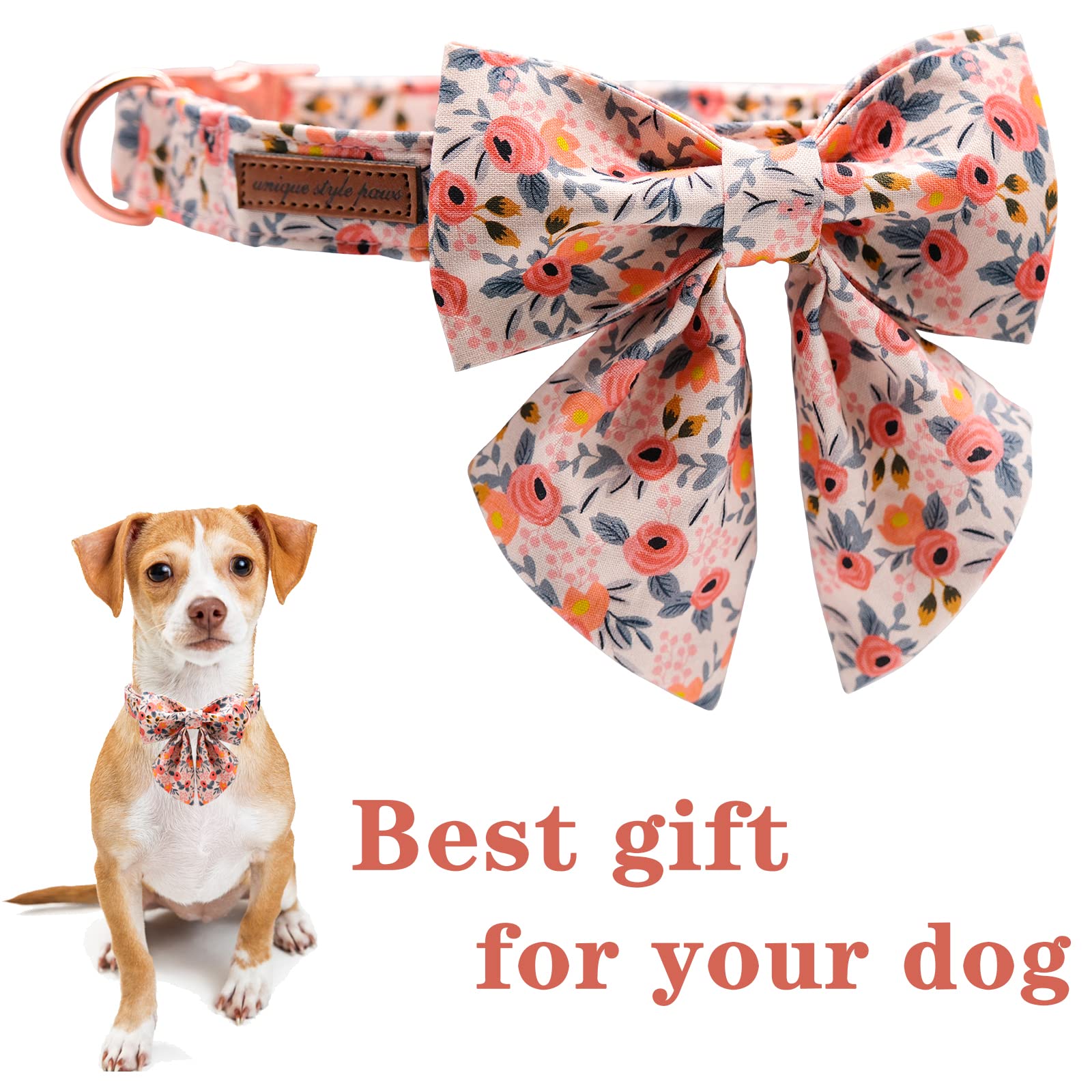 Unique Style Paws Dog Collar With Tie Adjustable Pink Bowtie Puppy Collars For Small Medium Large Dogs And Cats-L
