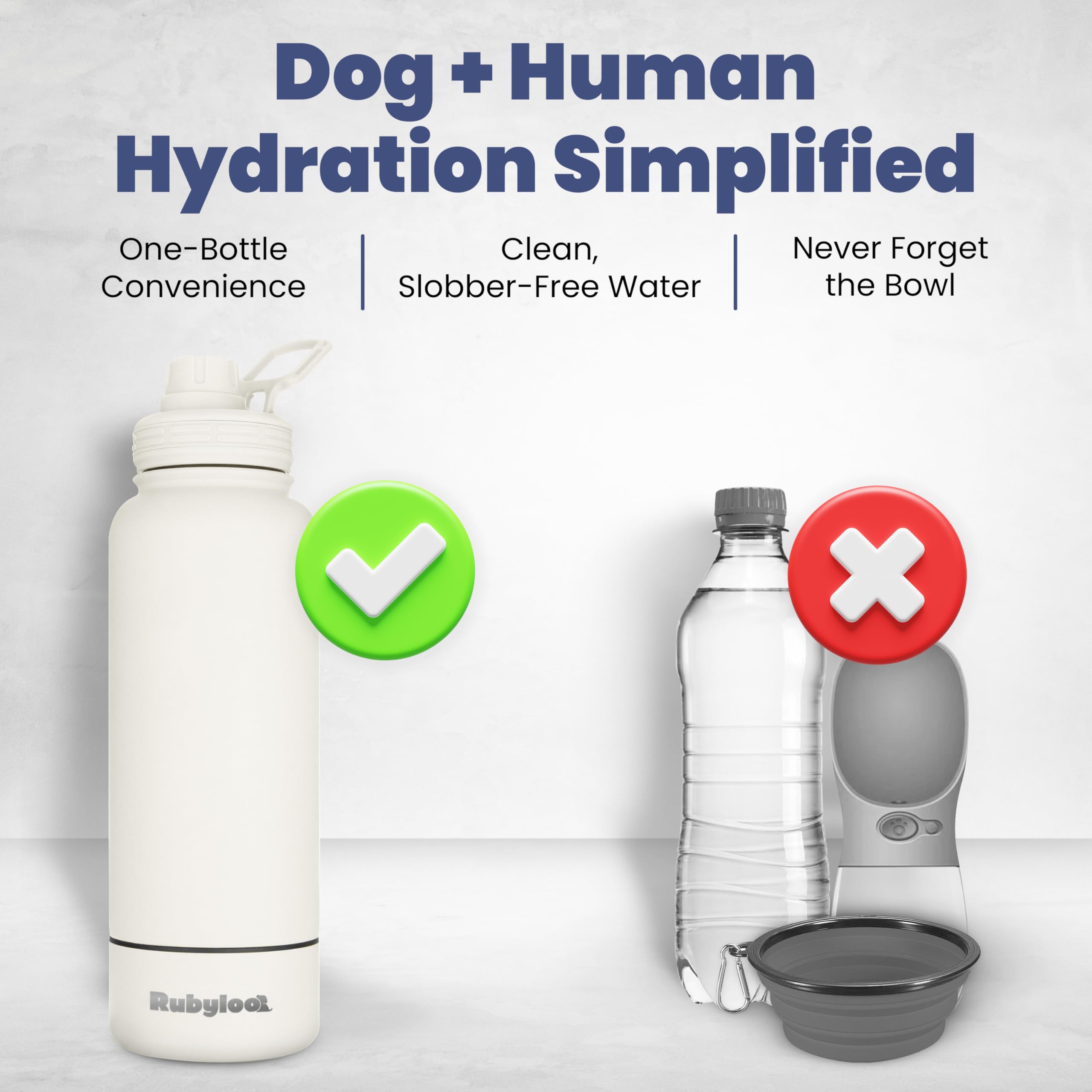 Dog Water Bottle for Dog Lovers - 32 oz Stainless Steel Double Wall Insulated Water Bottle with 8 oz Detachable Bowl - Gift for