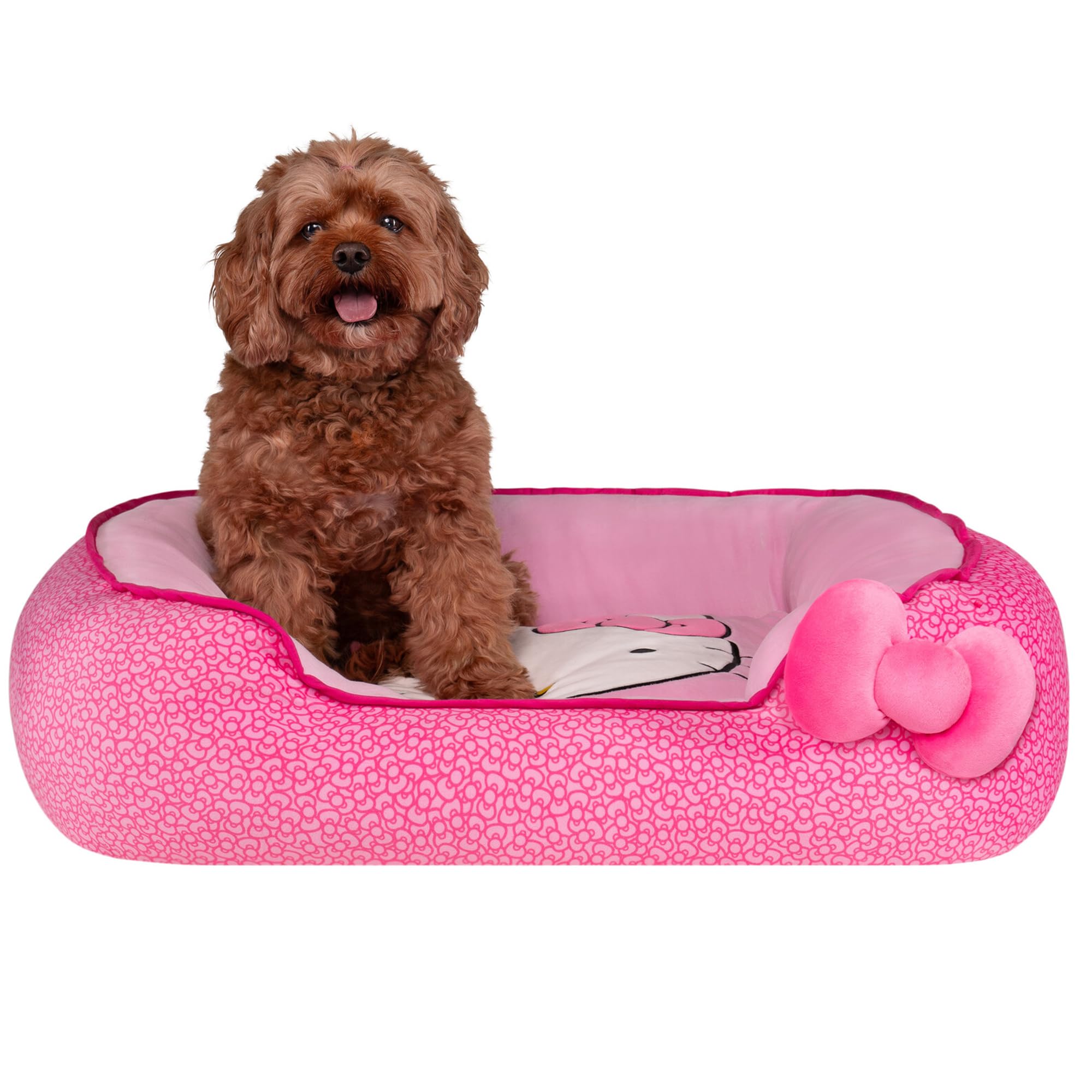 Hello Kitty And Friends Pink Bolster Pet Bed With Printed Design And Machine Washable Removable Insert - Size Medium - Ultrasoft
