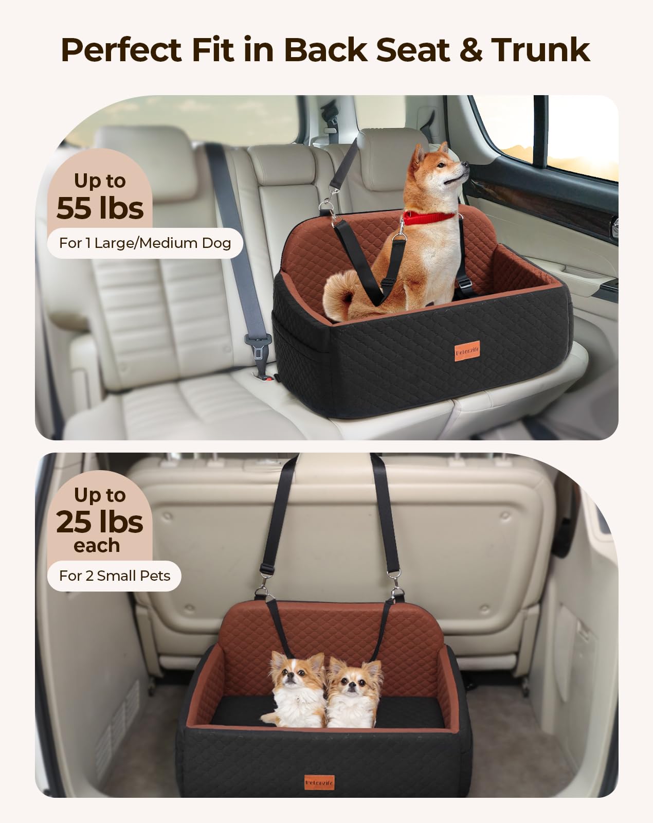 Dog Car Seat for Large Medium Dogs, Pet Car Seat Under 55 lbs or 2 Puppies, Removable Washable Pets Travel Booster Bed for Autom