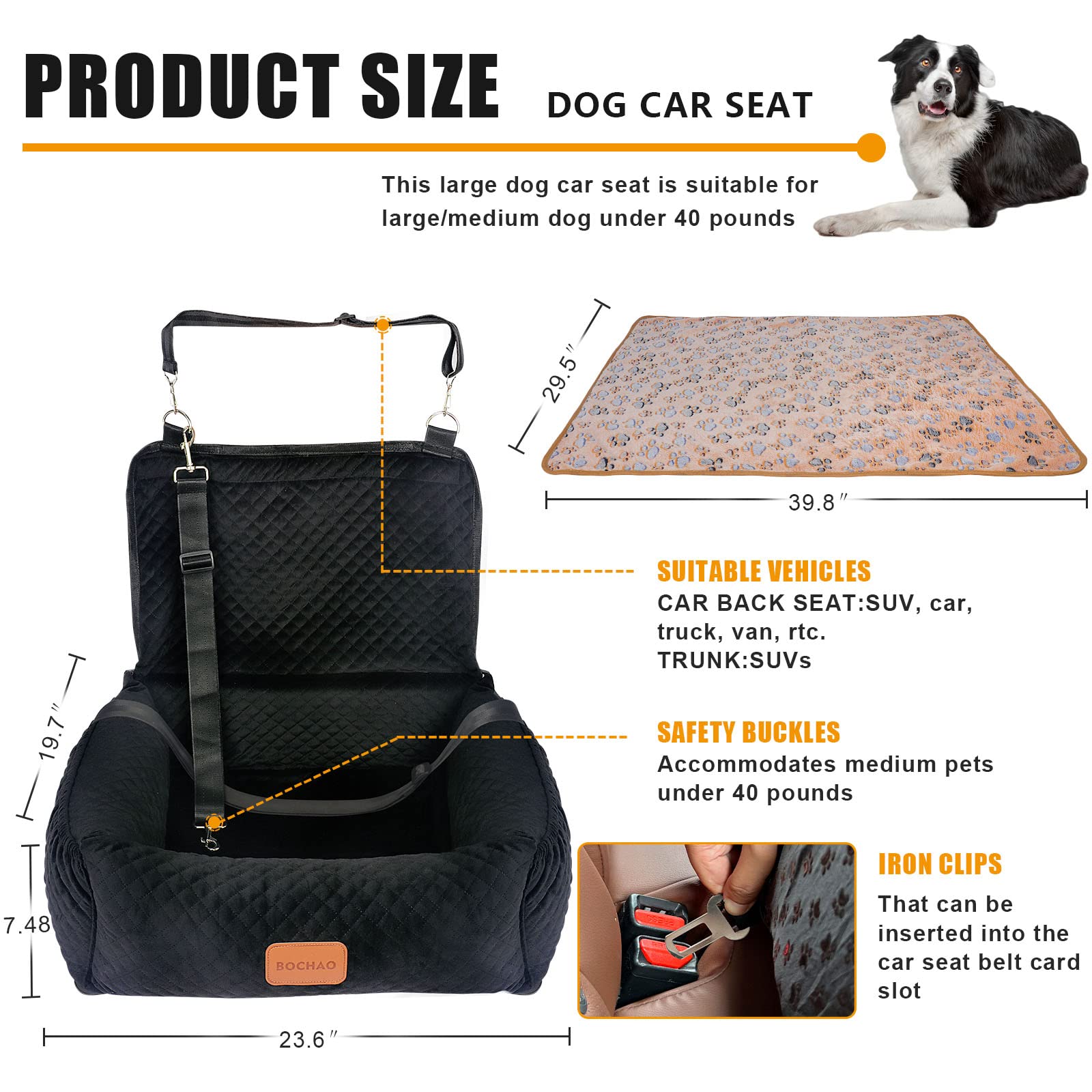 Dog Car Seat Pet Booster Seat For Medium Small Dogs,Dog Seat Travel Bed Multi-Function-Dog Bed,Dog Sofa Cushion,With Dog Blanket