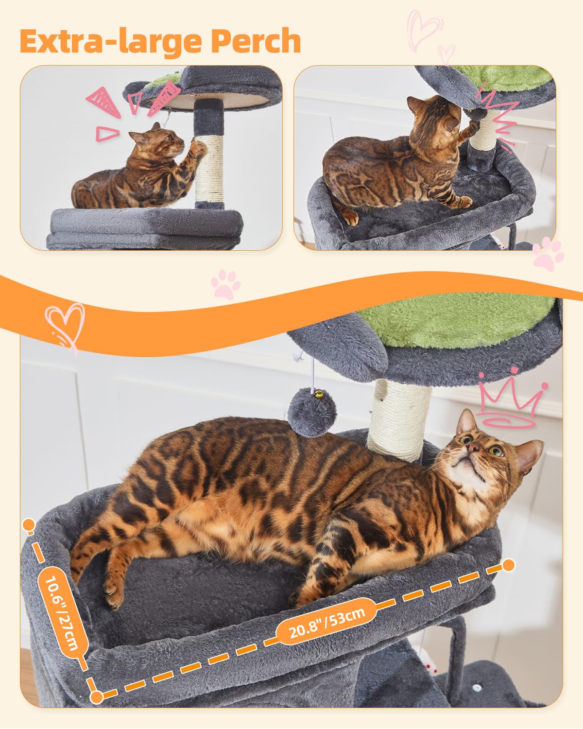 Taoqimiao MS032G 83In Cat Tree for Indoor Cats Large Adult, XXL-Cat Tower, Suitable 20lb+ Heavy Duty Large Cats, 2 Luxurious Cat