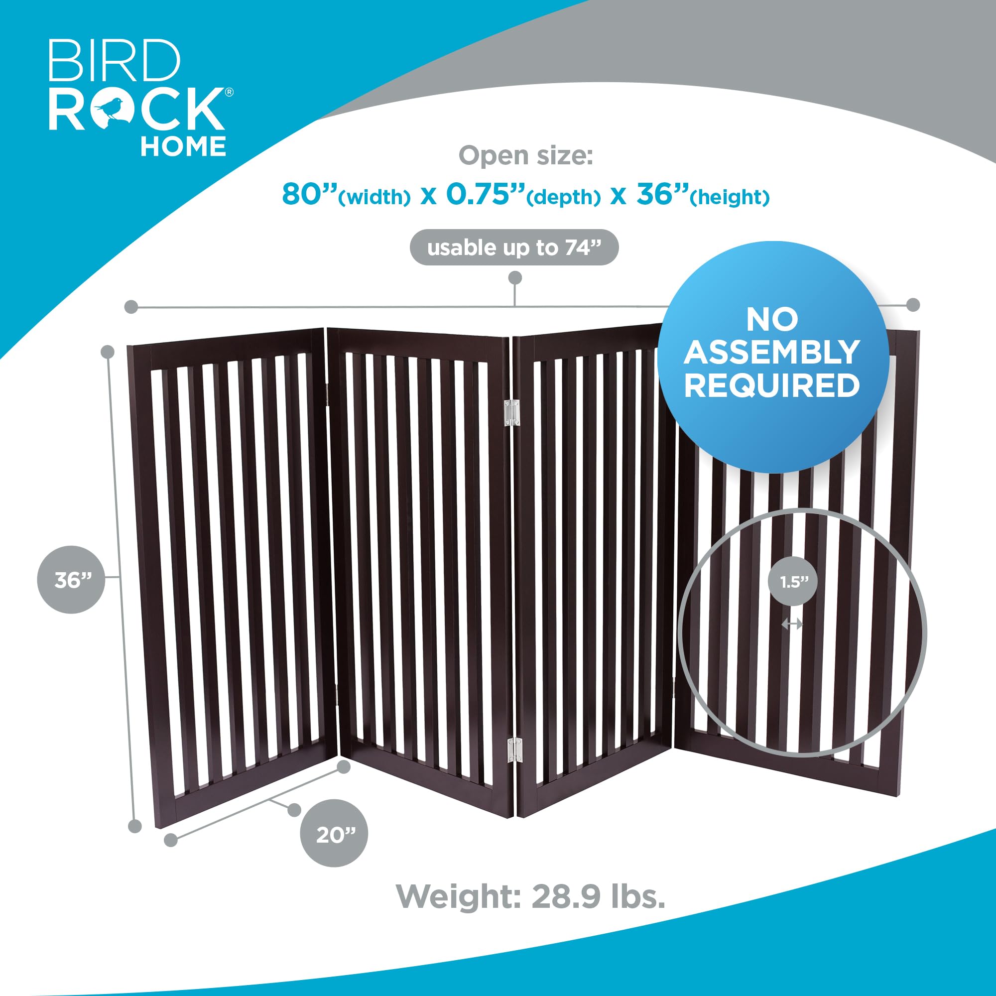 Internet'S Best Dog Gate Indoor Freestanding Pet Barrier, Folding Wood Dog Fence, Extra Wide Doorway Puppy Gate, Indoor Animal Privacy Panel, Wooden Cat Fence - 4 Panel - 36', Espresso