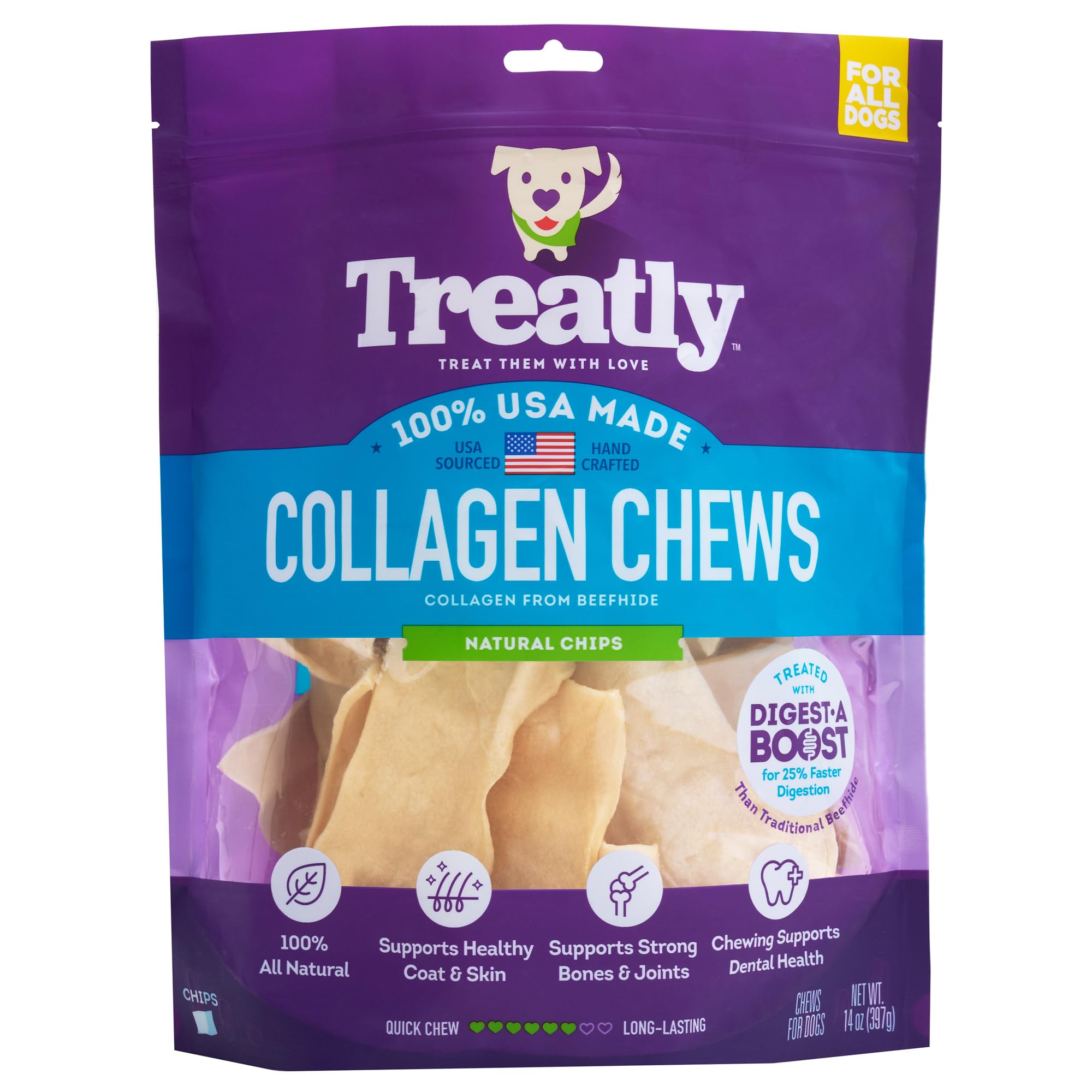 Treatly USA Collagen Chips Assorted Dog Chew Treats - Natural Flavor, 14oz/1 Pack