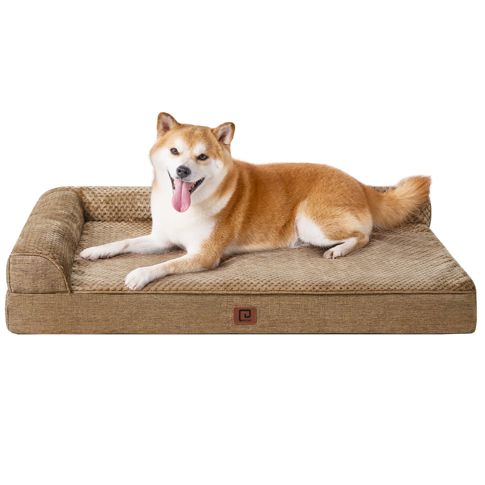 Eheyciga Memory Foam Orthopedic Dog Beds Large Sized Dog With Waterproof Lining, Washable Dog Sofa Bed With Removable Cover And Nonskid Bottom For Crate Pet Couch Bed, 35X23 Inches, Camel