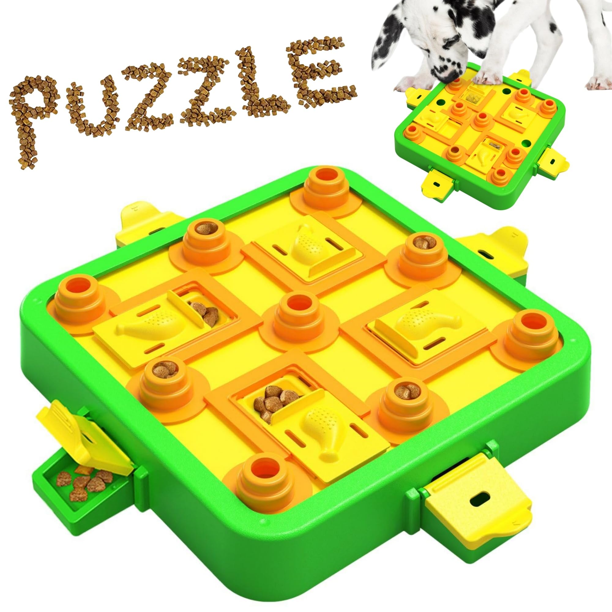 Dog Puzzle Toy Mental Stimulation - Level 3 in 1 Dogs Food Feeder Puzzle, Dog Treat Puzzle Feeder (Advanced-Green Board)
